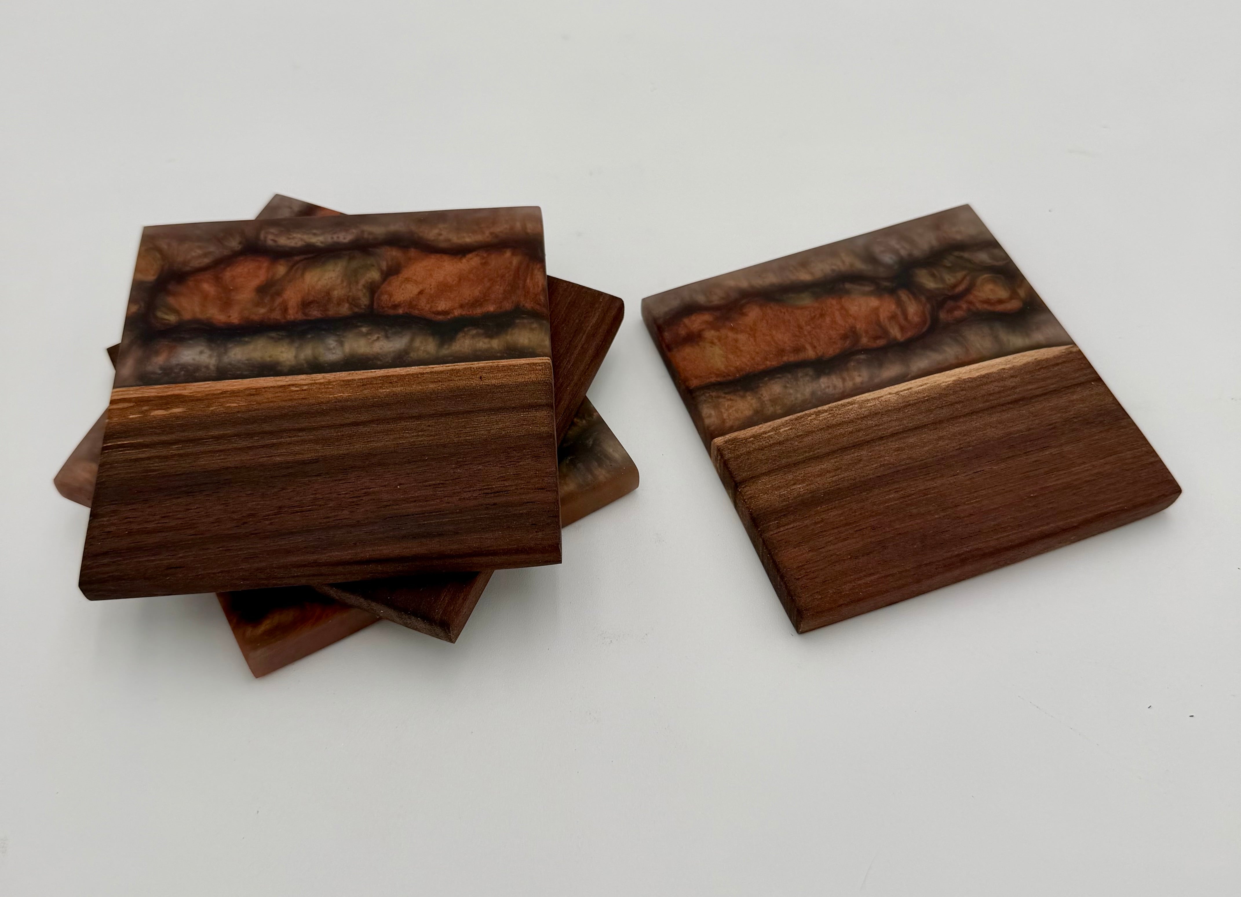 Handcrafted Live Edge Black Walnut and Resin Coasters, Set of 4