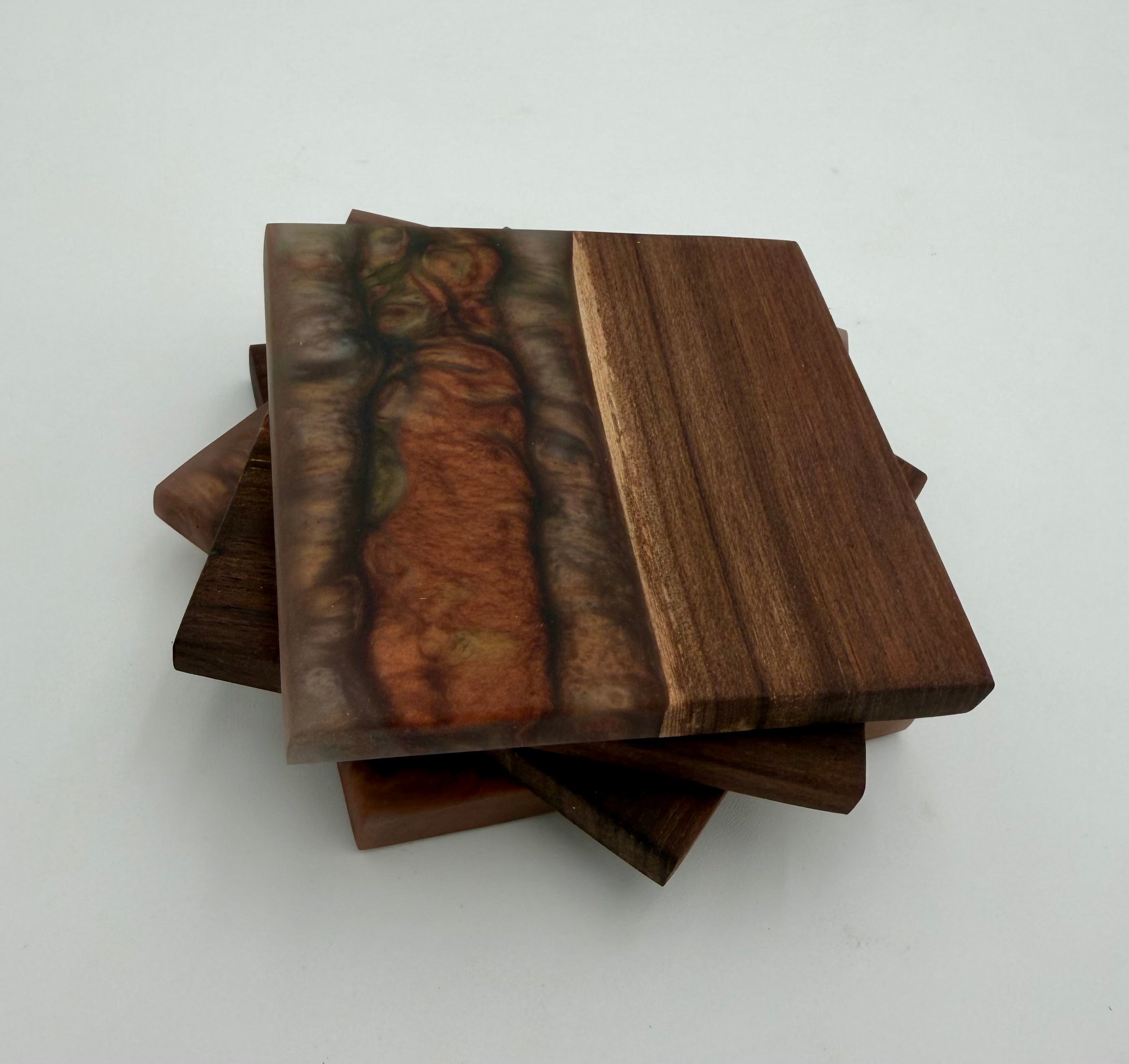 Handcrafted Live Edge Black Walnut and Resin Coasters, Set of 4