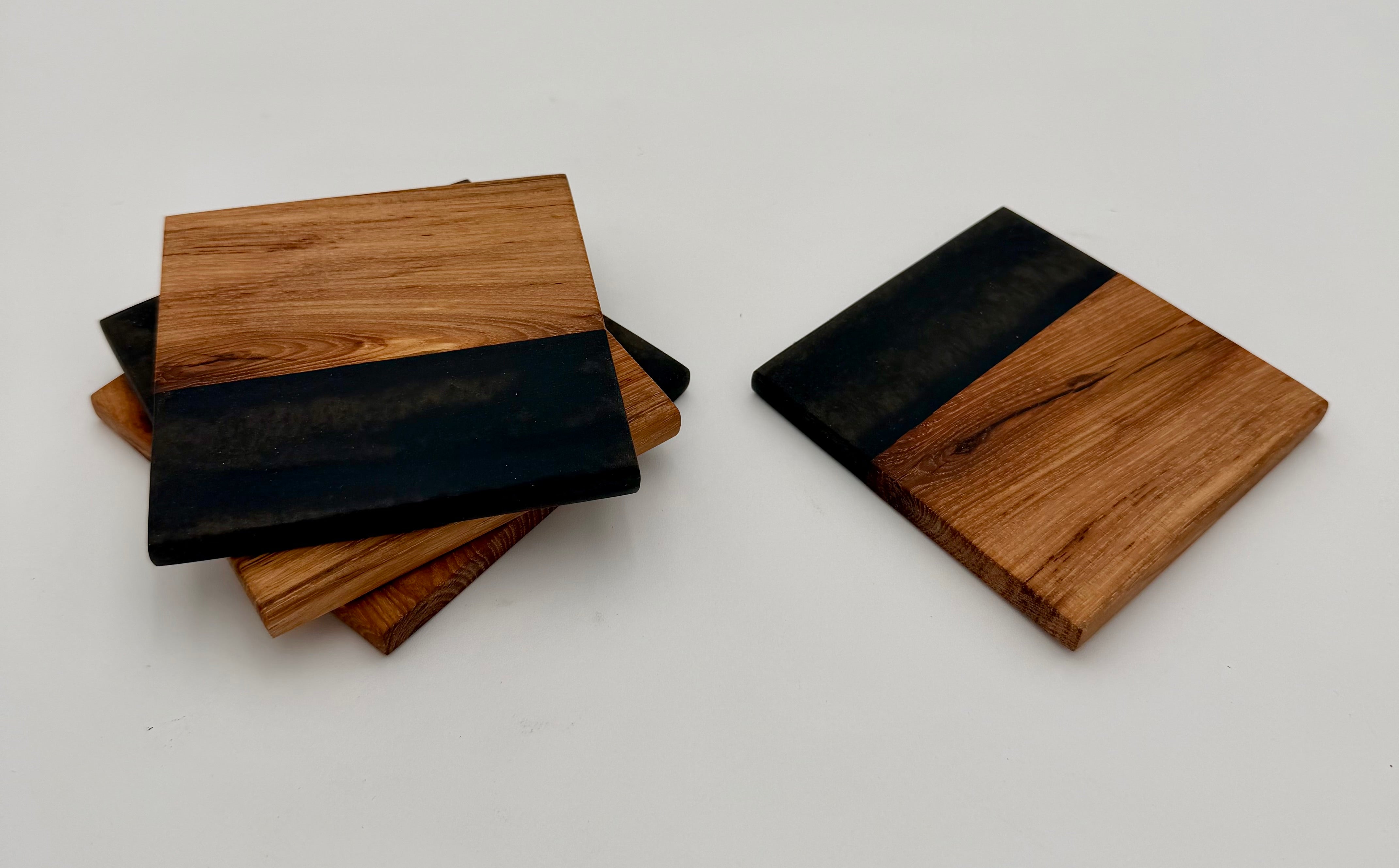 Handcrafted Live Edge Black Walnut and Resin Coasters, Set of 4