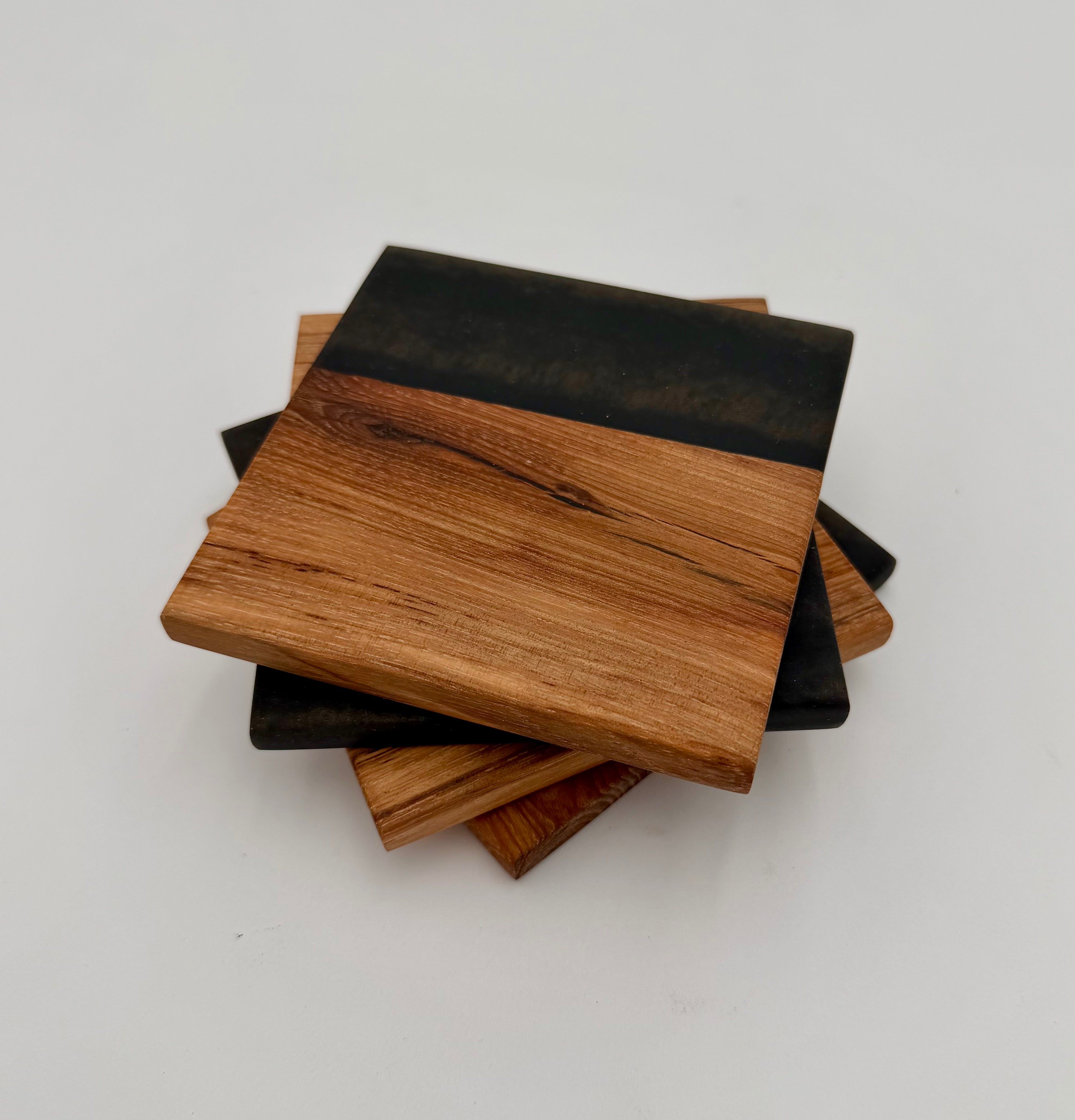 Handcrafted Live Edge Black Walnut and Resin Coasters, Set of 4