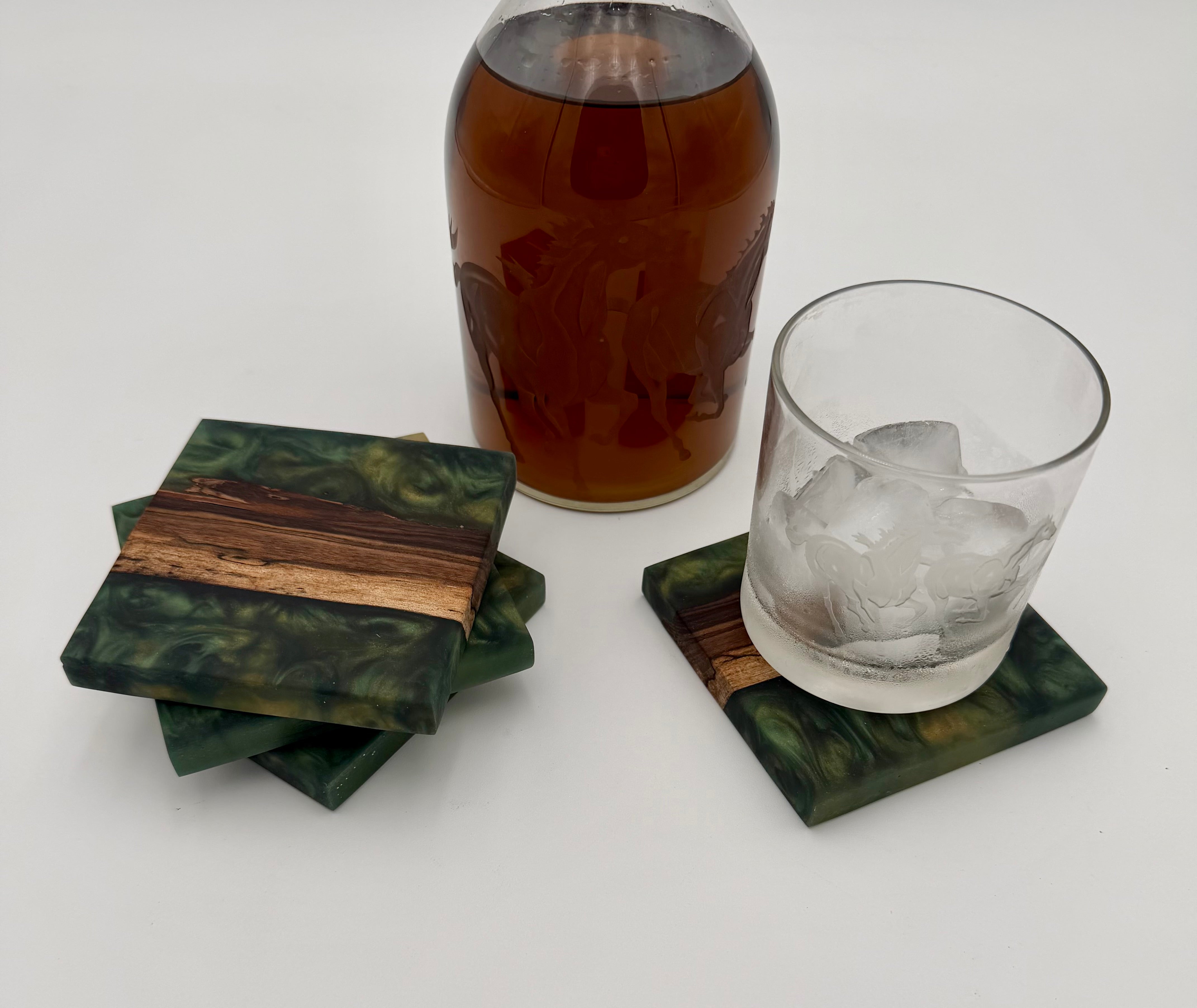 Handcrafted Live Edge Black Walnut and Resin Coasters, Set of 4