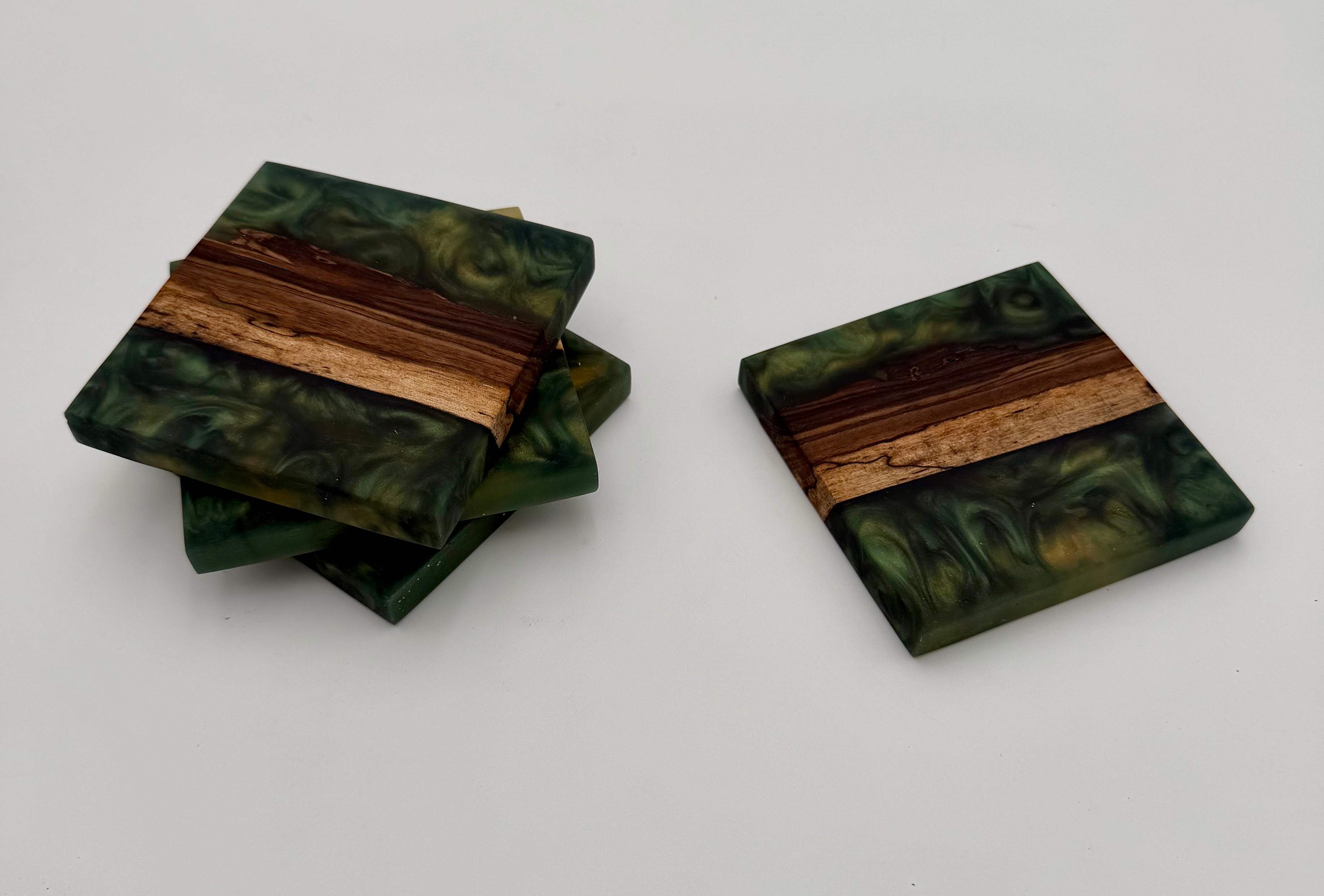 Handcrafted Live Edge Black Walnut and Resin Coasters, Set of 4