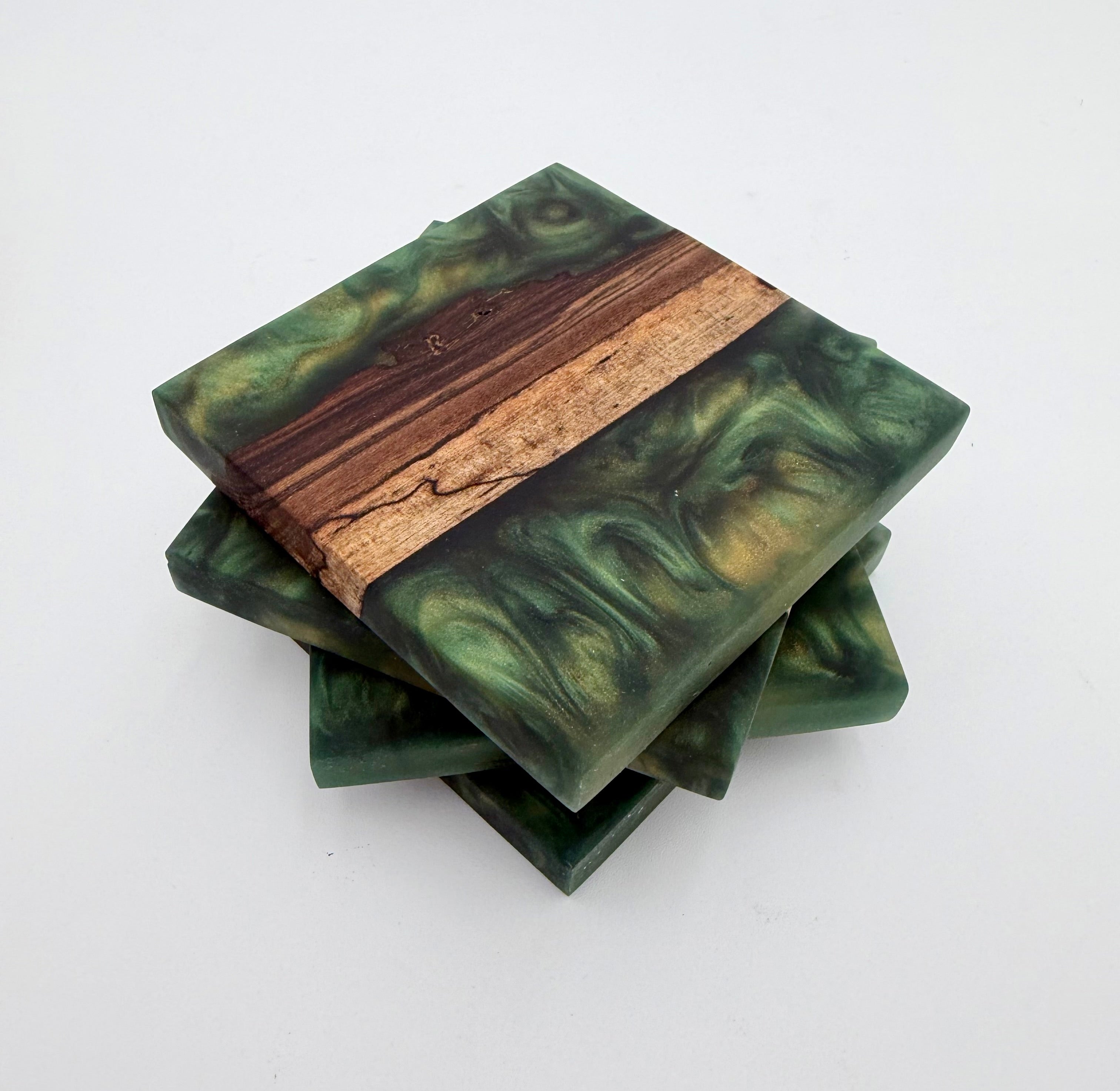 Handcrafted Live Edge Black Walnut and Resin Coasters, Set of 4