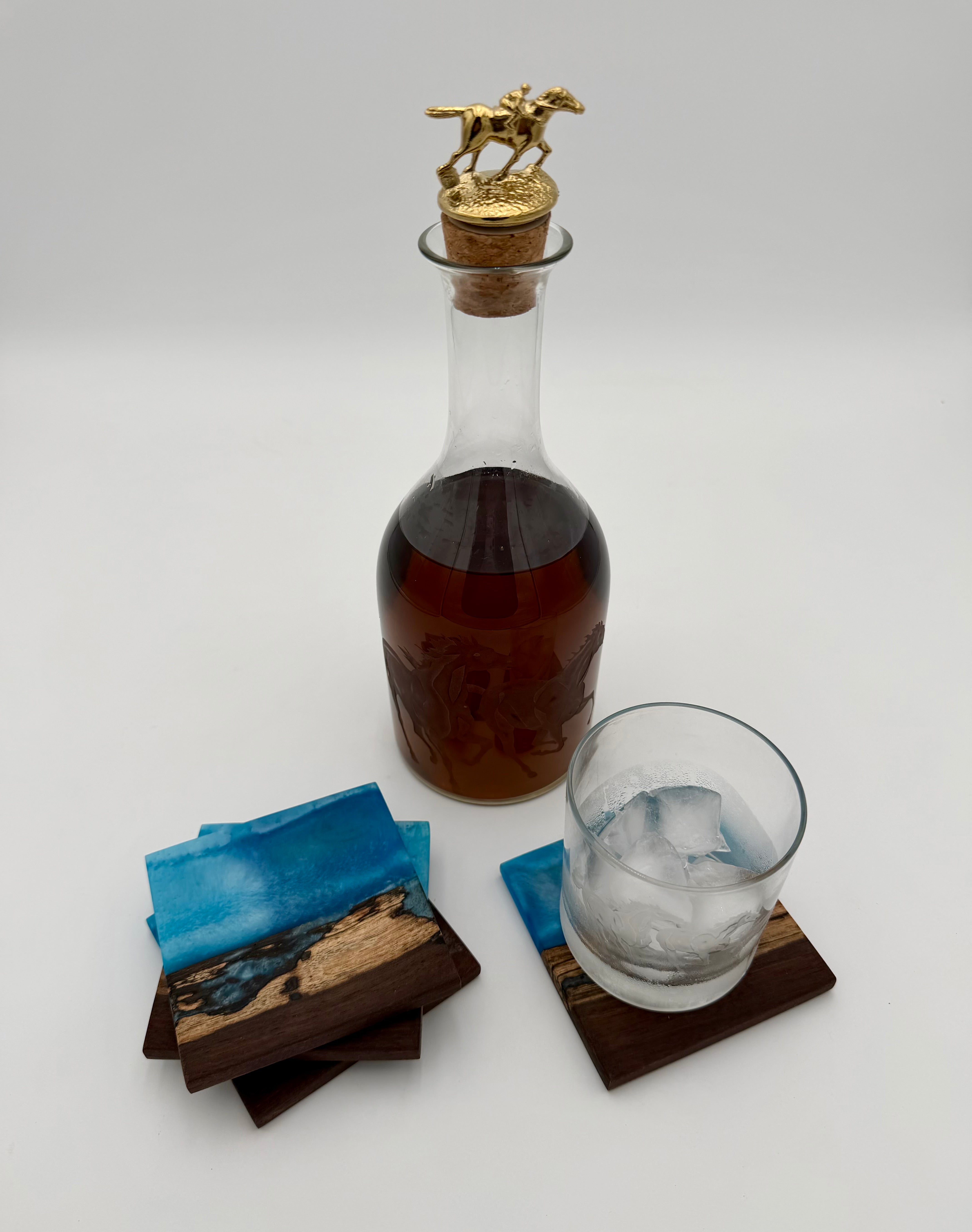 Handcrafted Live Edge Black Walnut and Resin Coasters, Set of 4