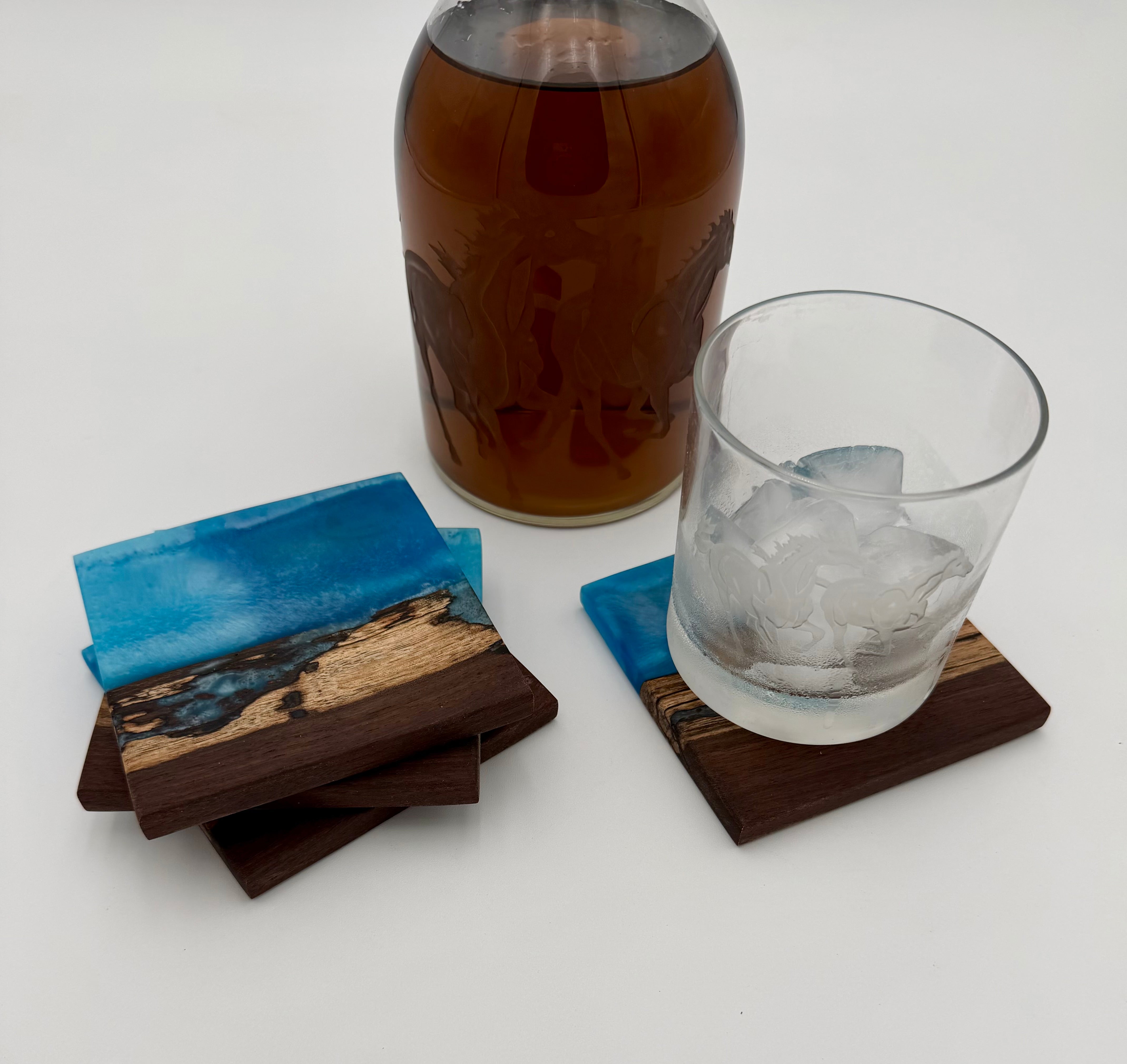 Handcrafted Live Edge Black Walnut and Resin Coasters, Set of 4