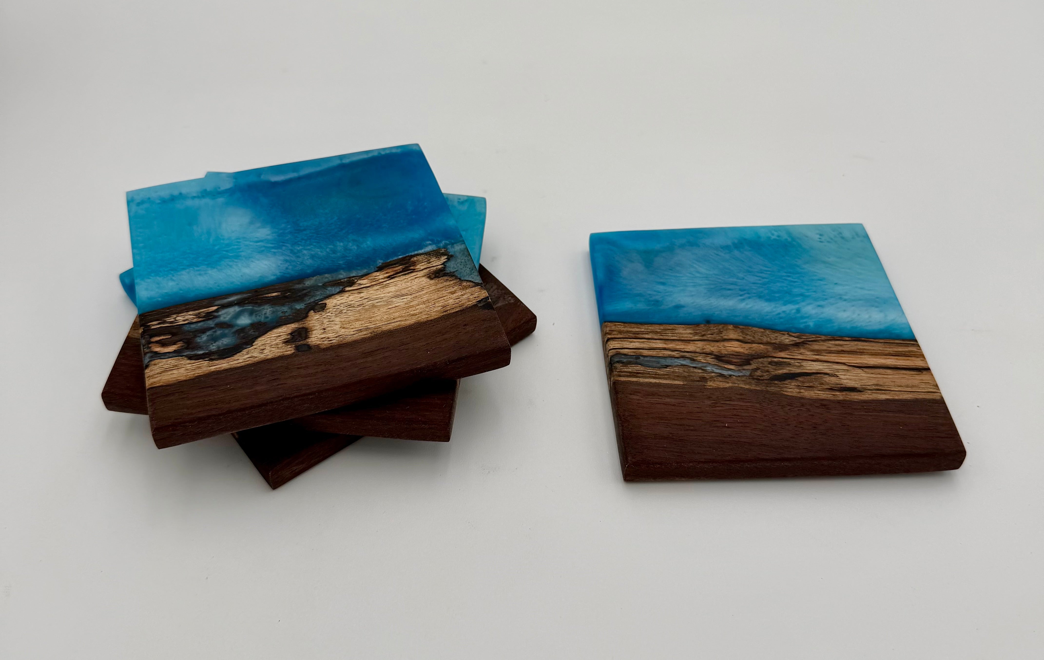 Handcrafted Live Edge Black Walnut and Resin Coasters, Set of 4
