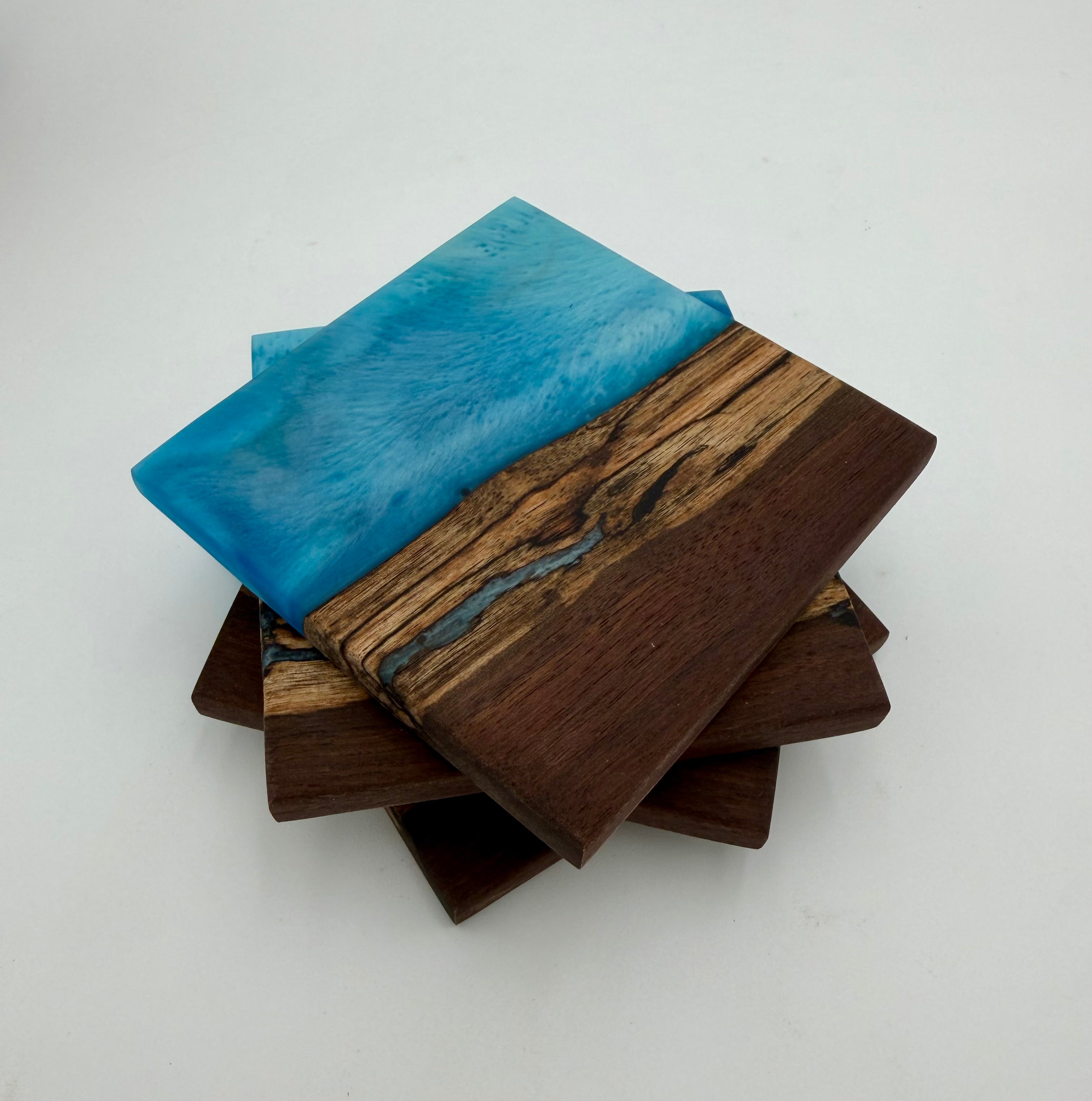 Handcrafted Live Edge Black Walnut and Resin Coasters, Set of 4