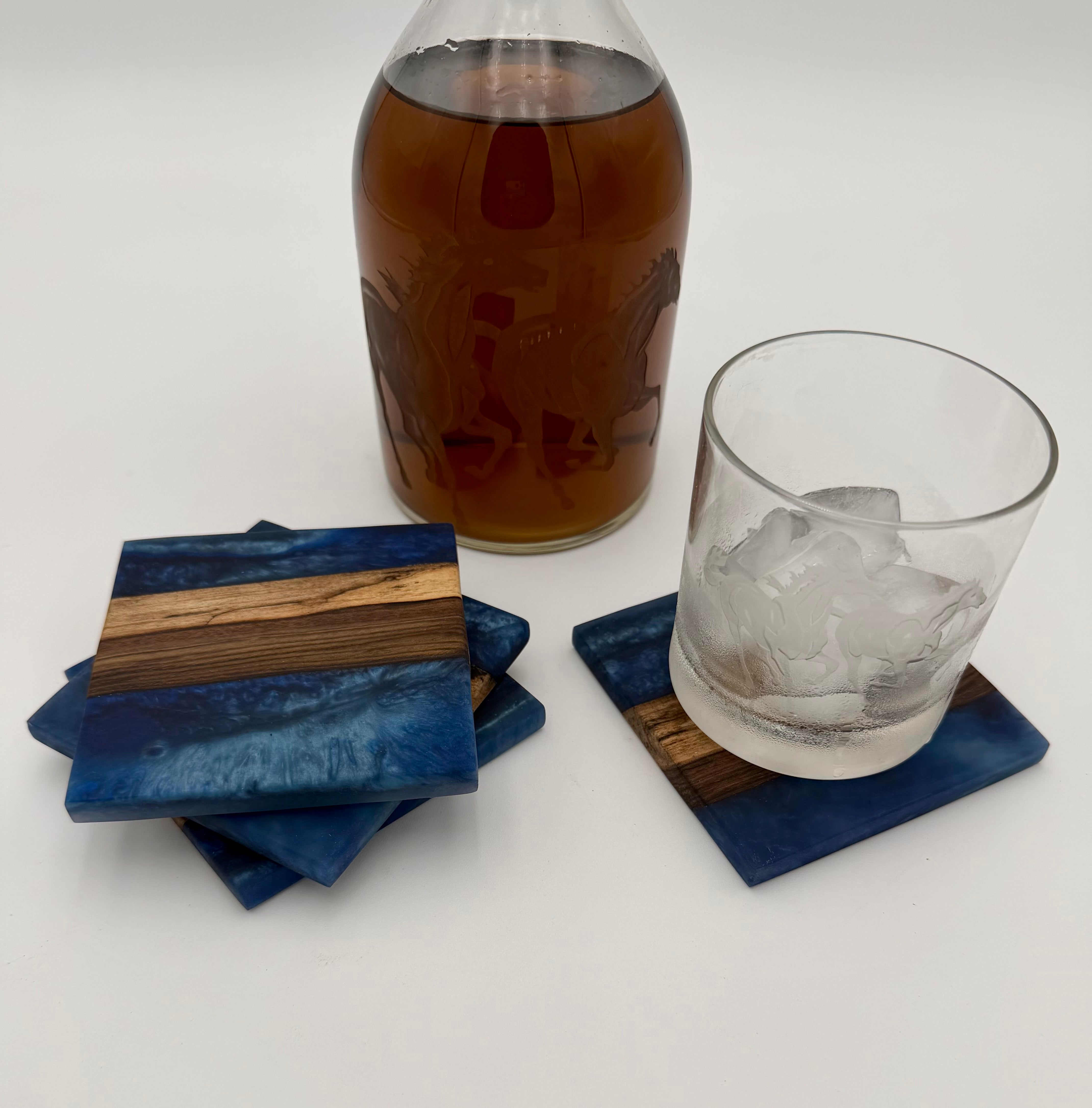 Handcrafted Live Edge Black Walnut and Resin Coasters, Set of 4
