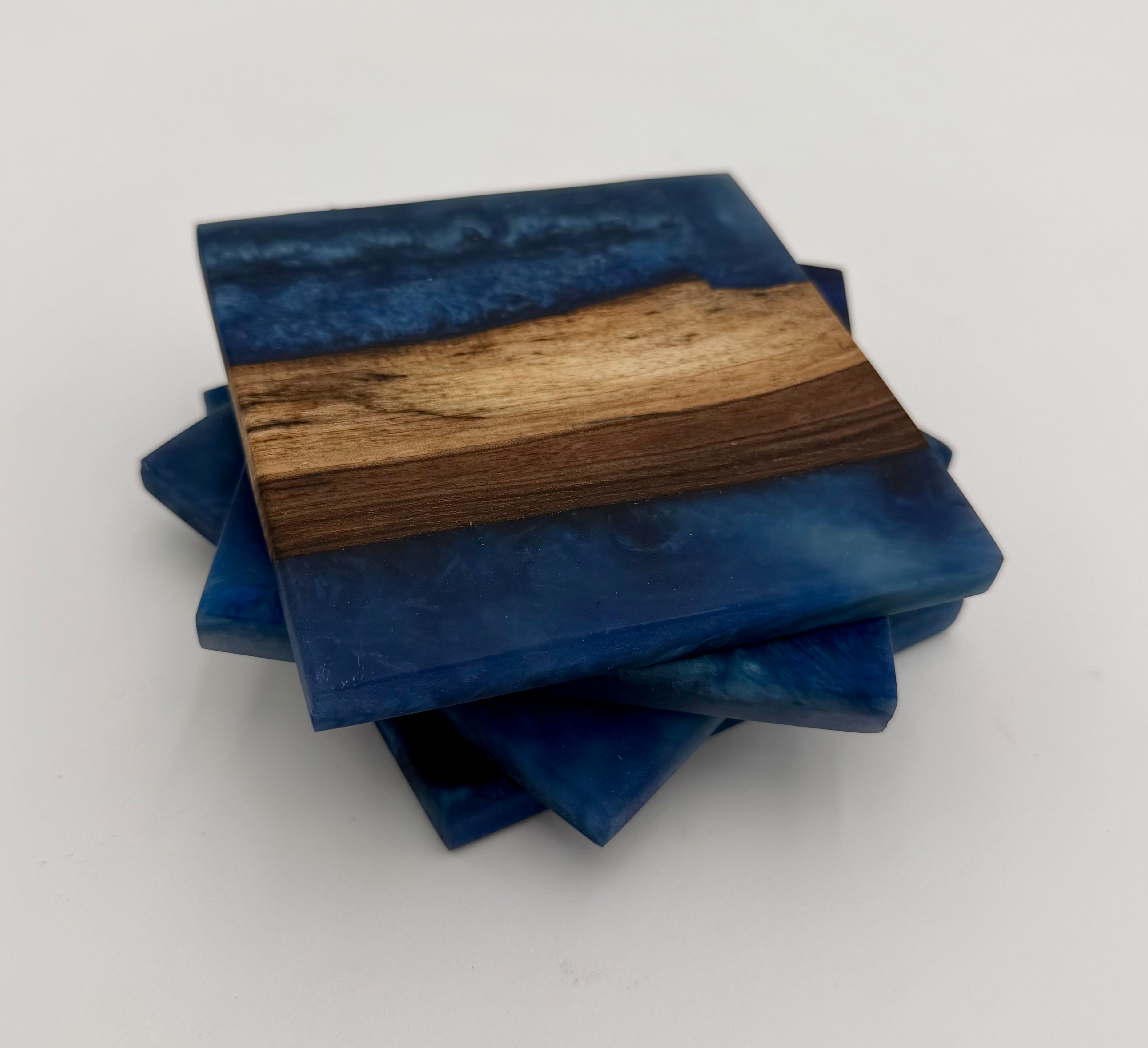 Handcrafted Live Edge Black Walnut and Resin Coasters, Set of 4