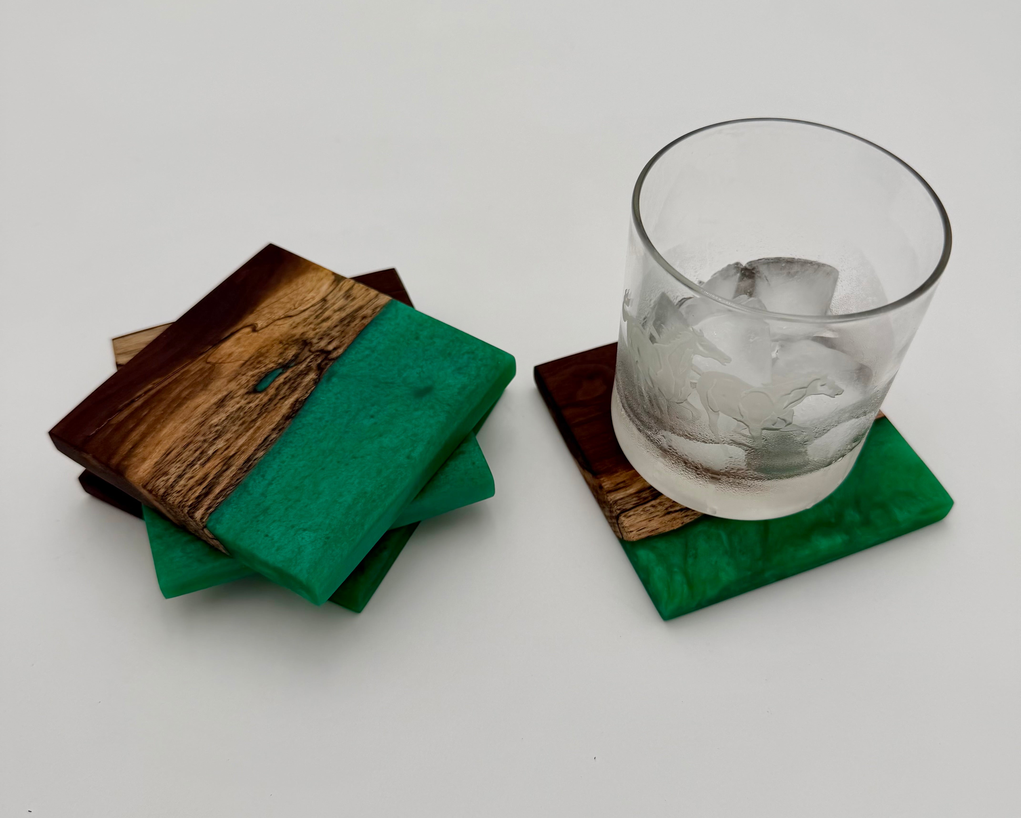 Handcrafted Live Edge Black Walnut and Resin Coasters, Set of 4