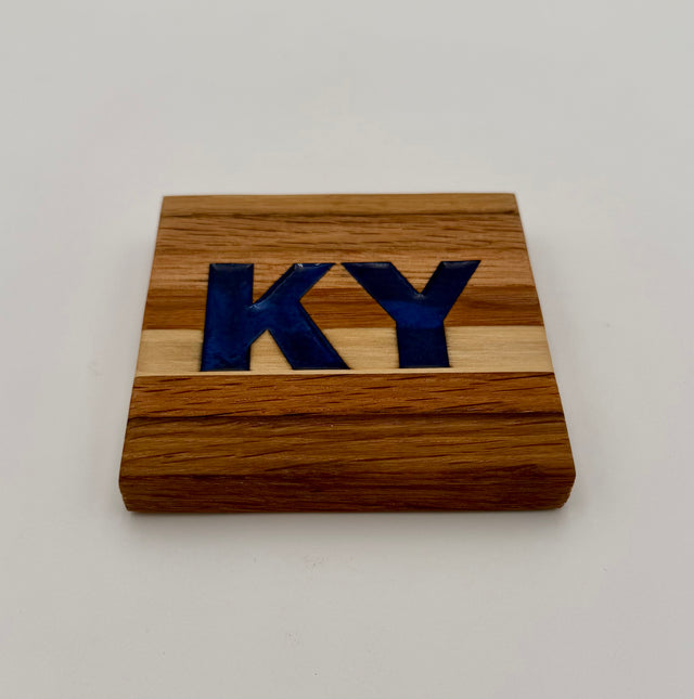 Handcrafted Reclaimed Tobacco Stick Coaster with Epoxy Inlay (Kentucky Designs)