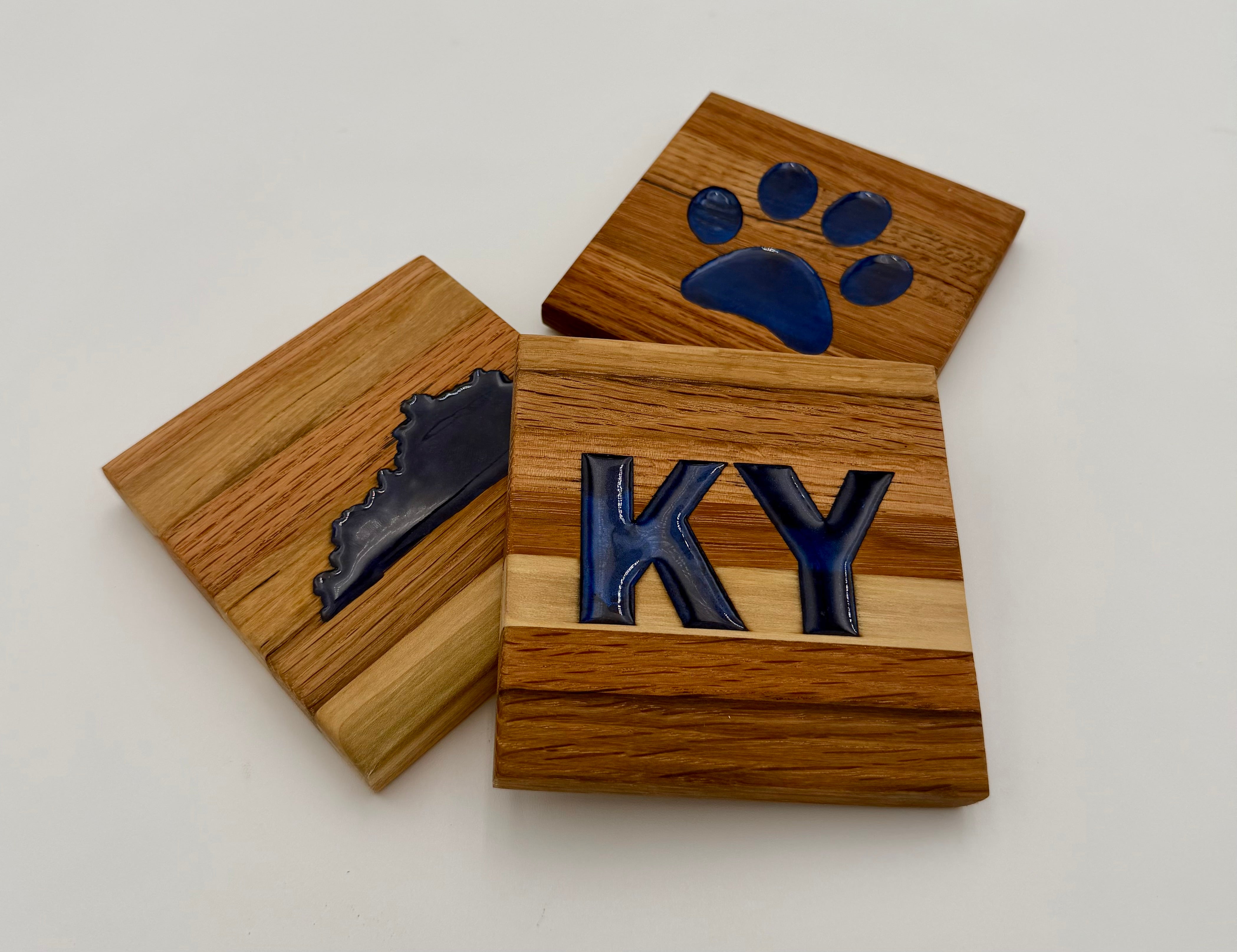 Handcrafted Reclaimed Tobacco Stick Coaster with Epoxy Inlay (Kentucky Designs)