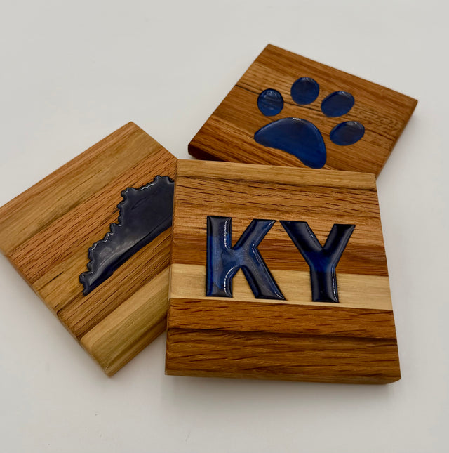 Handcrafted Reclaimed Tobacco Stick Coaster with Epoxy Inlay (Kentucky Designs)