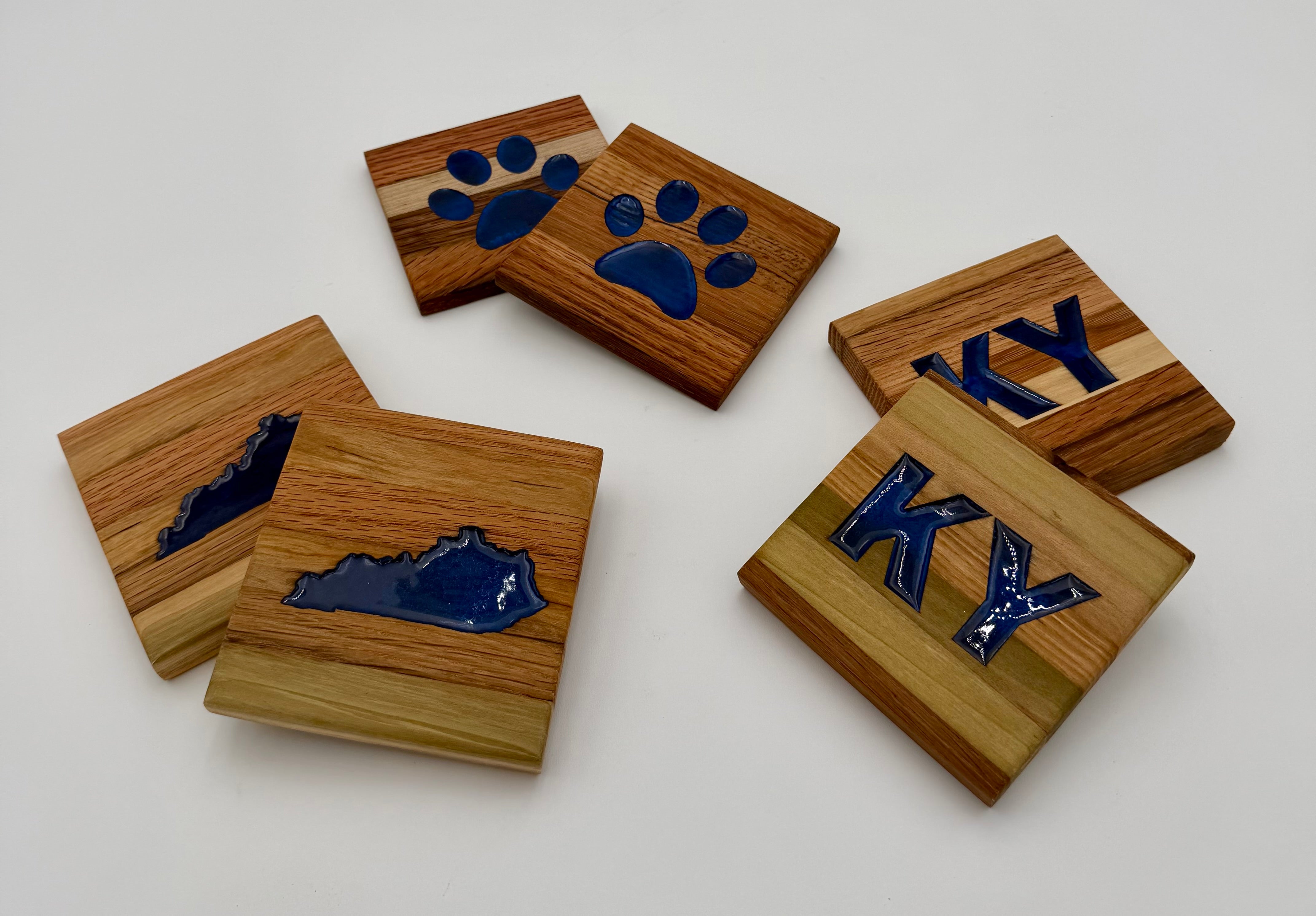 Handcrafted Reclaimed Tobacco Stick Coaster with Epoxy Inlay (Kentucky Designs)