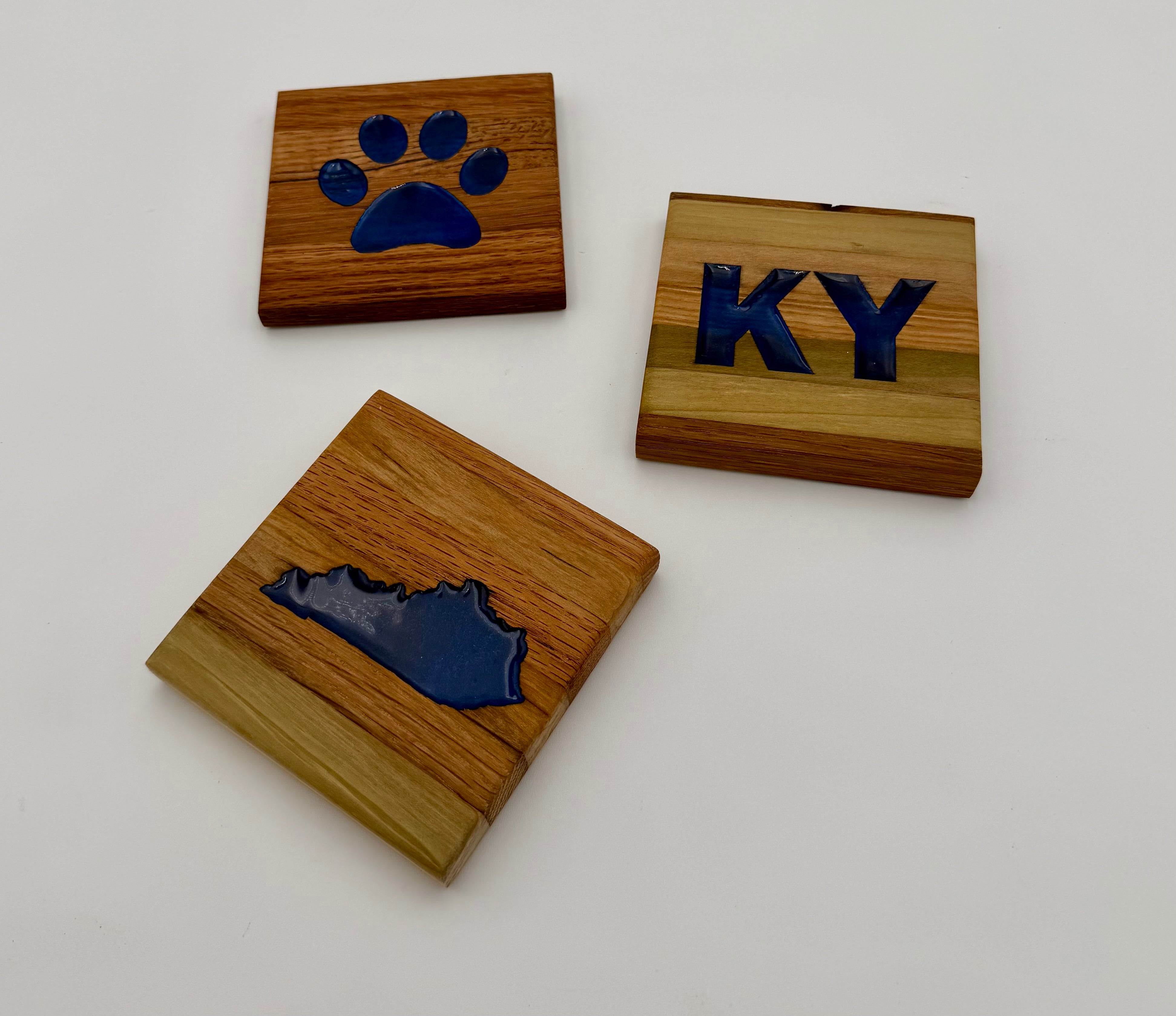 Handcrafted Reclaimed Tobacco Stick Coaster with Epoxy Inlay (Kentucky Designs)