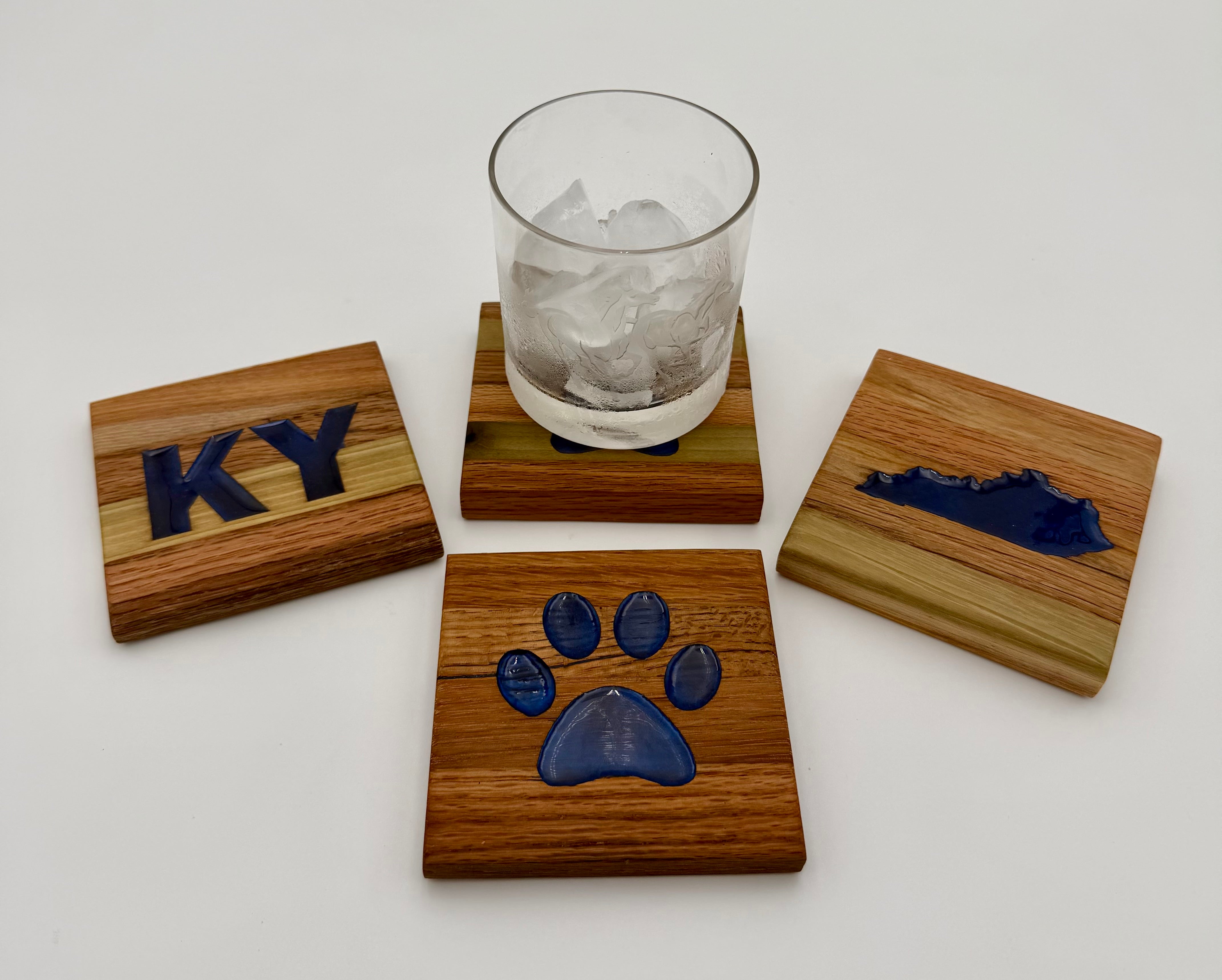 Handcrafted Reclaimed Tobacco Stick Coaster with Epoxy Inlay (Kentucky Designs)