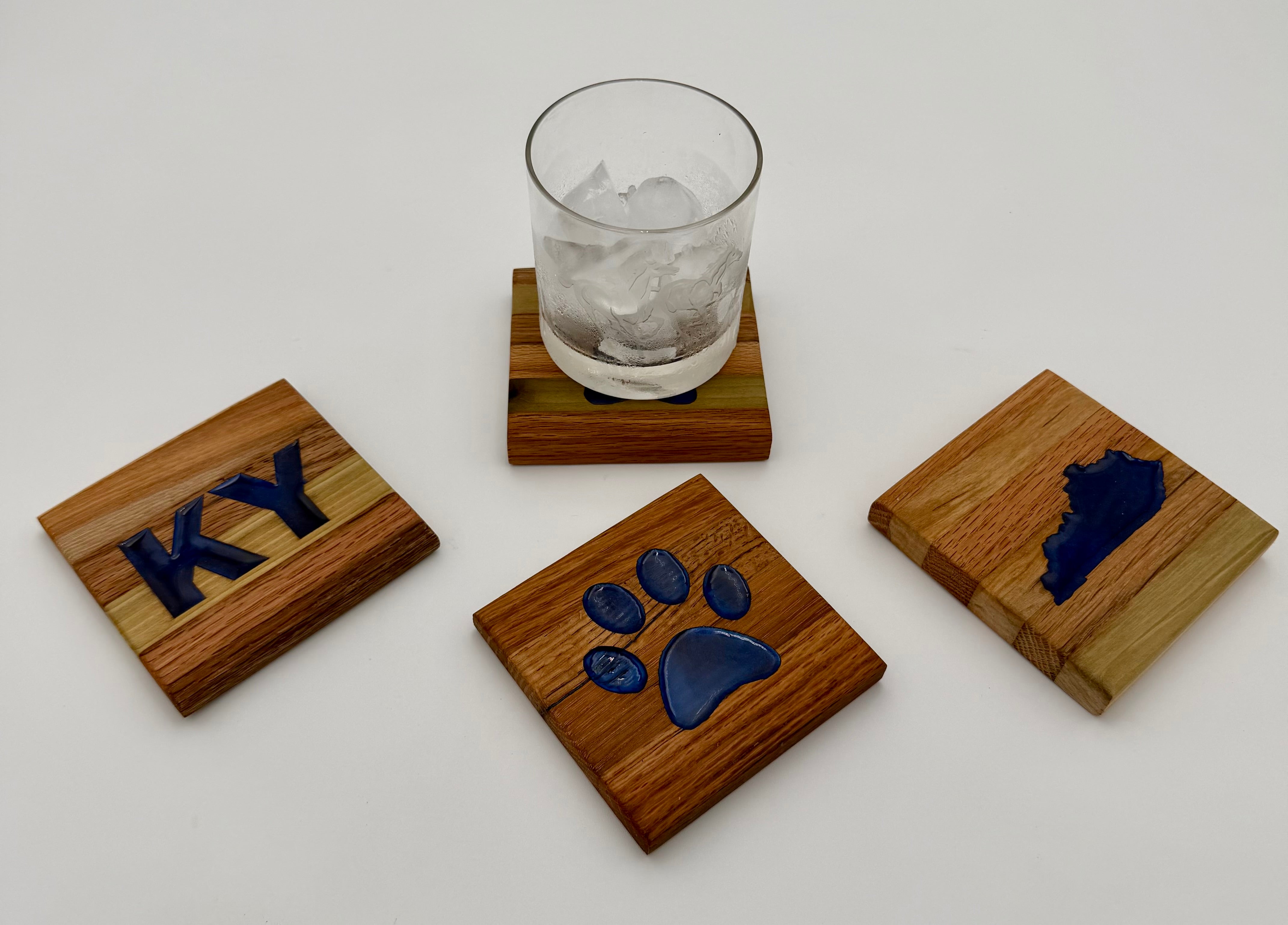 Handcrafted Reclaimed Tobacco Stick Coaster with Epoxy Inlay (Kentucky Designs)