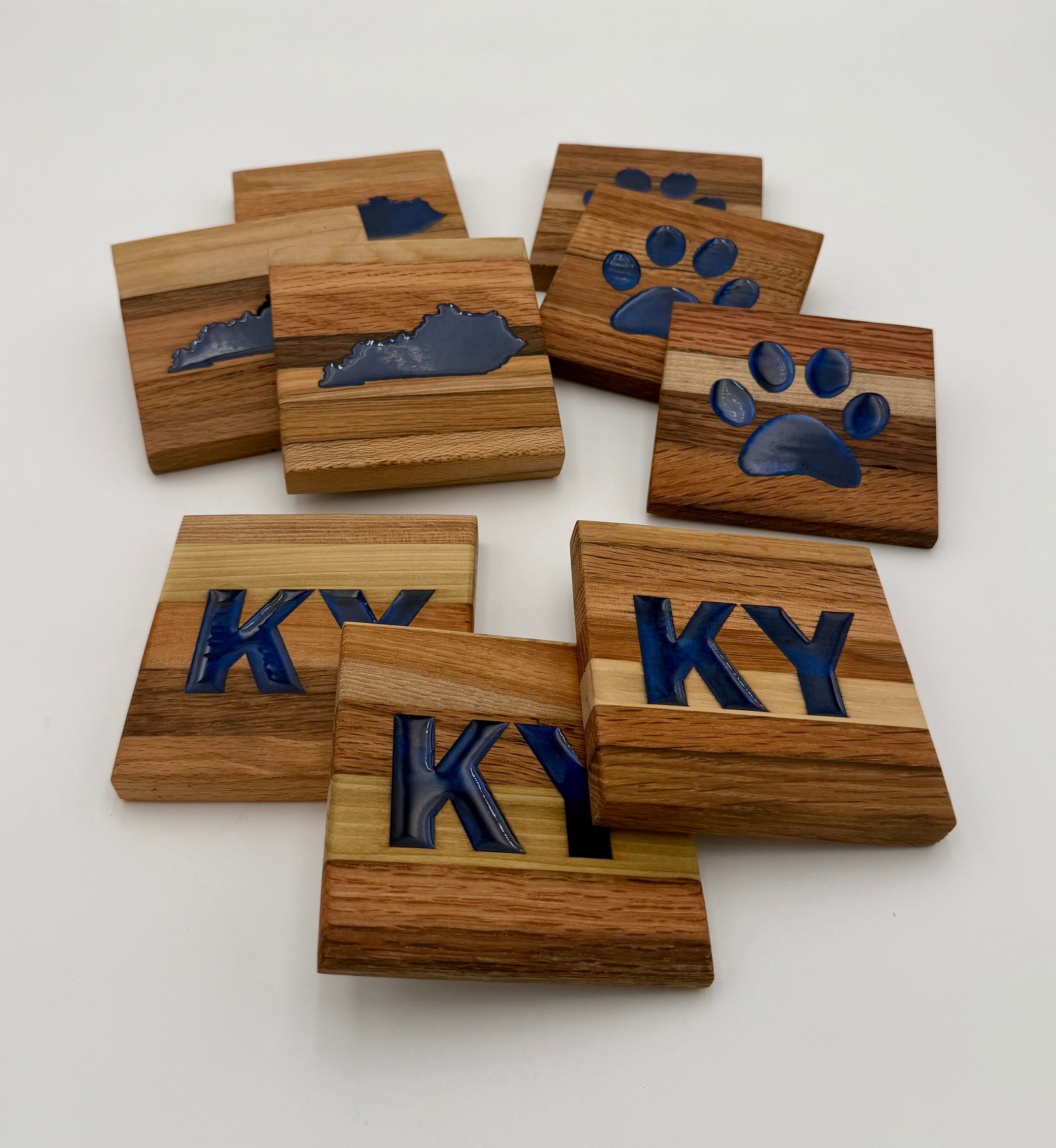 Handcrafted Reclaimed Tobacco Stick Coaster with Epoxy Inlay (Kentucky Designs)