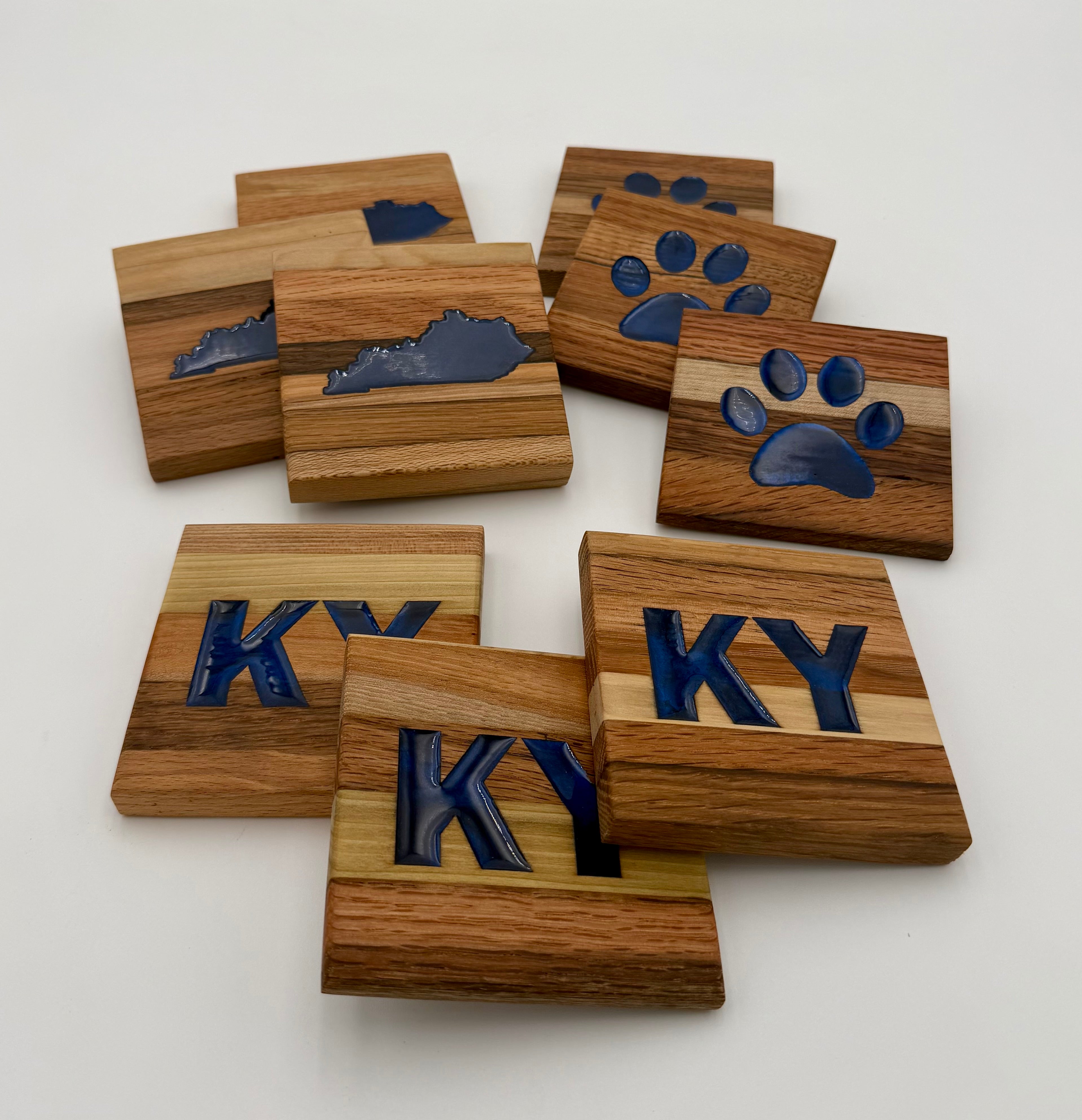 Handcrafted Reclaimed Tobacco Stick Coaster with Epoxy Inlay (Kentucky Designs)