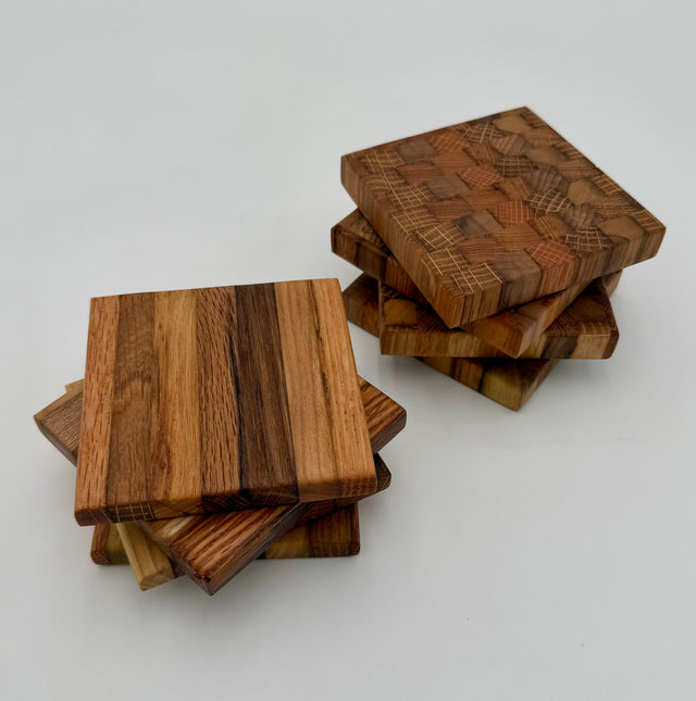 Handcrafted Reclaimed Tobacco Stick Coaster Set – End Grain & Face Grain Options