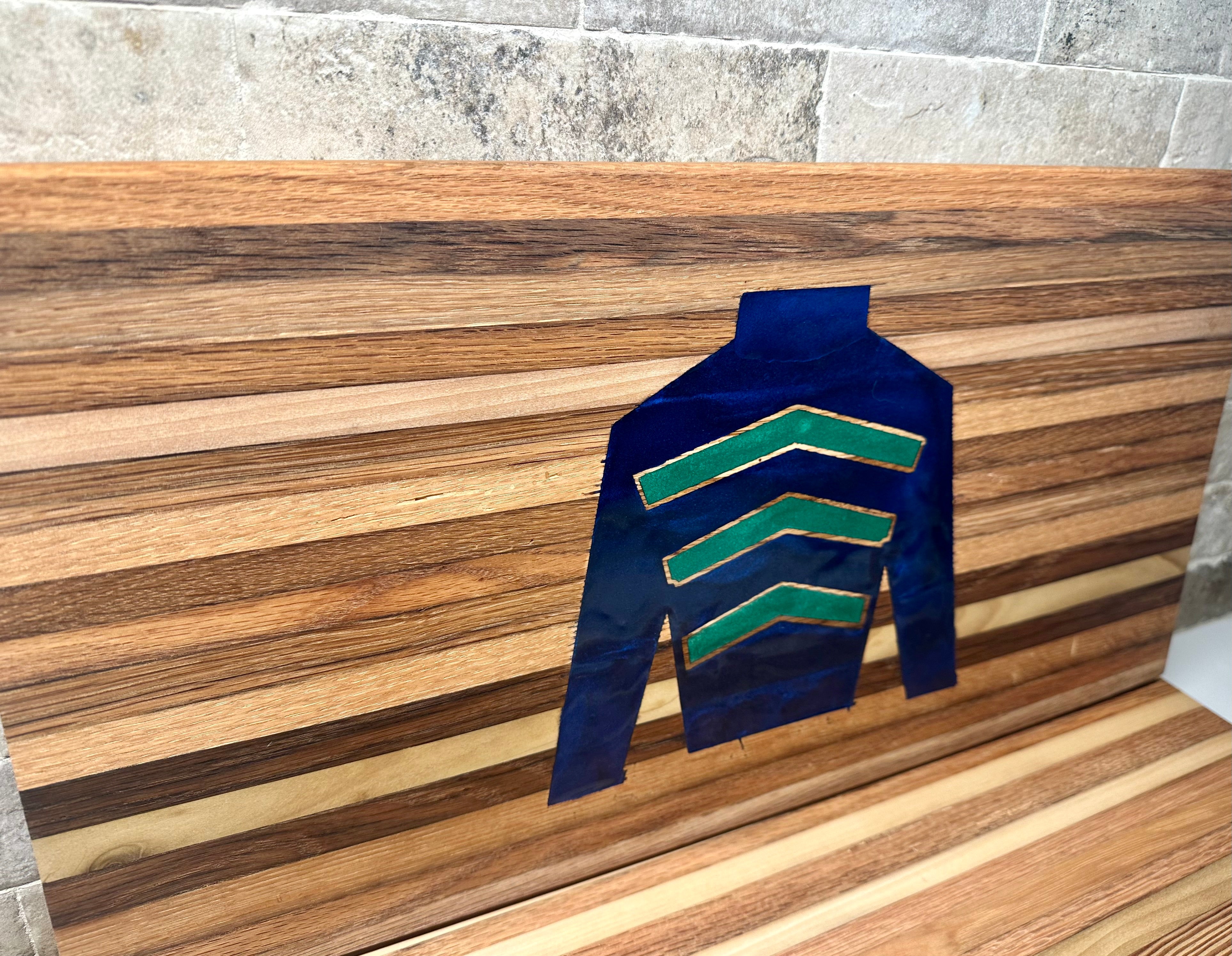 Handcrafted Tobacco Stick Cutting Board w/ Jockey Silk Inlay