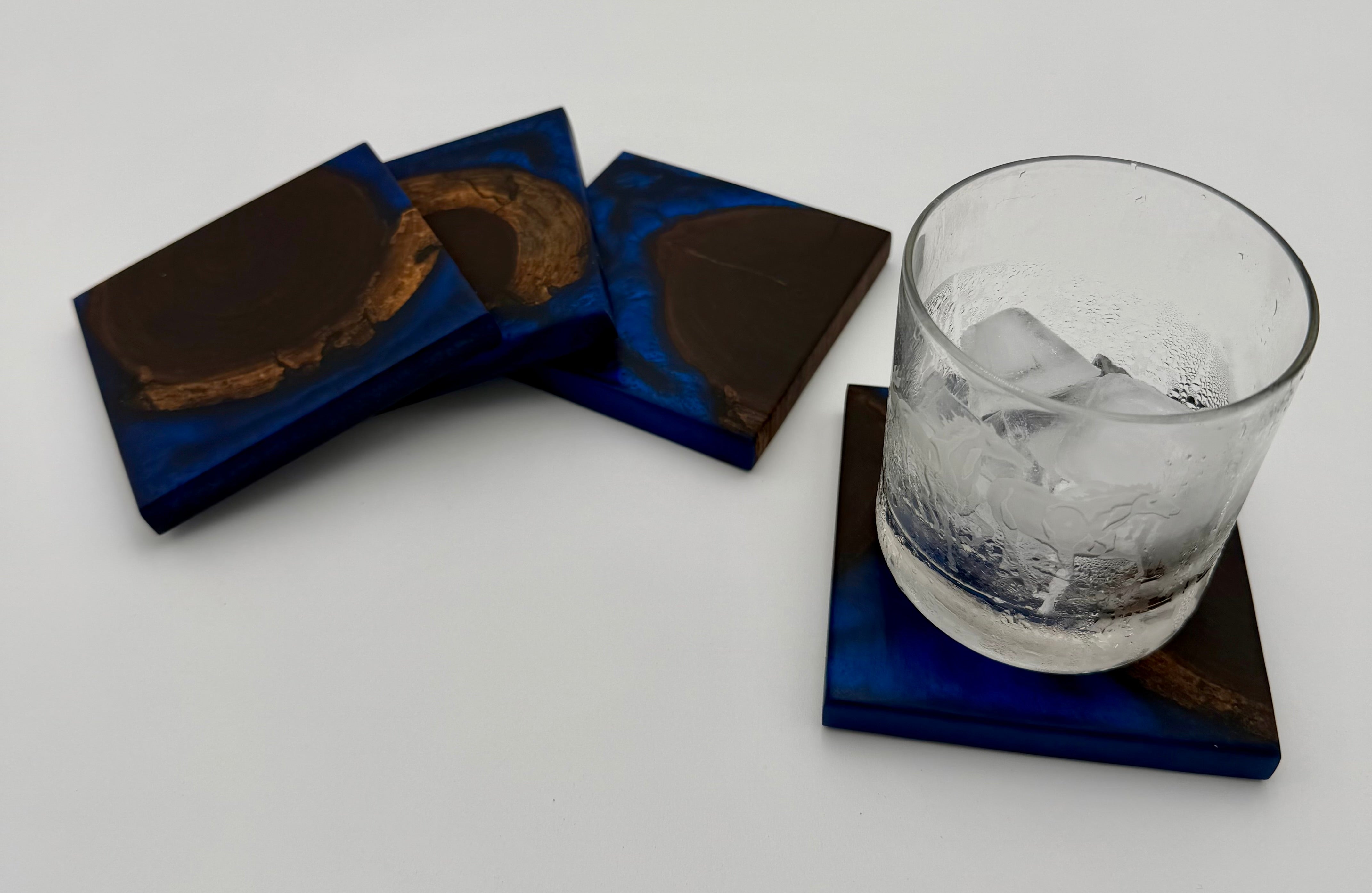 Handcrafted End Grain Wood & Epoxy Resin Coaster Set | Modern Drink Coasters -Set of 4