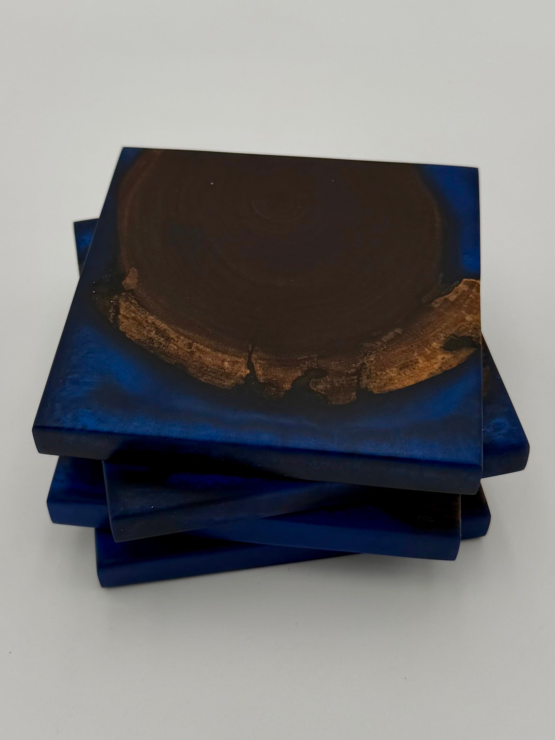 Handcrafted End Grain Wood & Epoxy Resin Coaster Set | Modern Drink Coasters -Set of 4