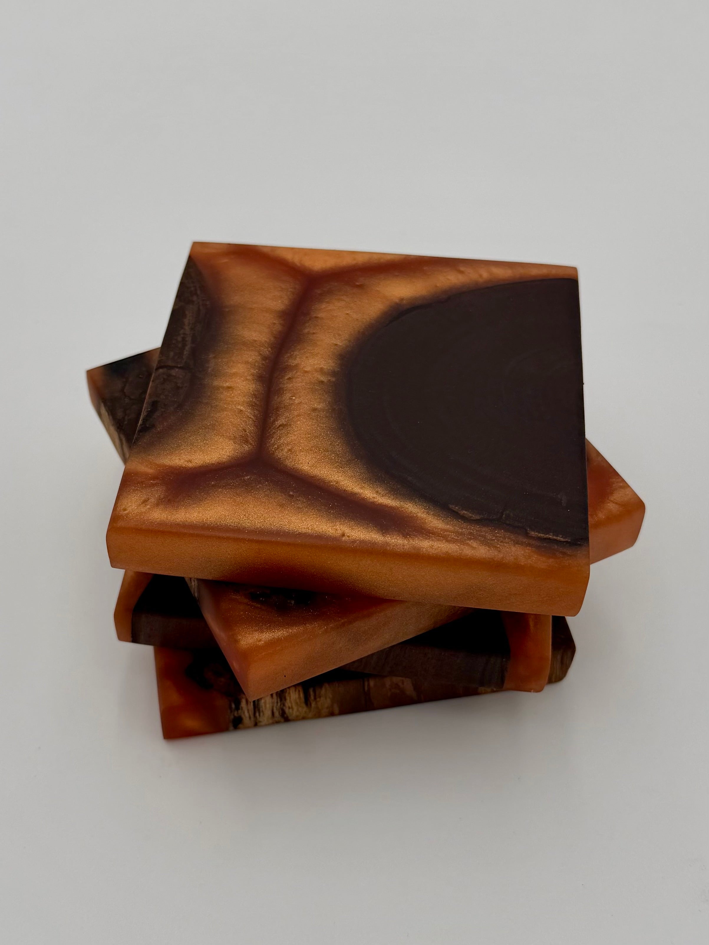 Handcrafted End Grain Wood & Epoxy Resin Coaster Set | Modern Drink Coasters -Set of 4