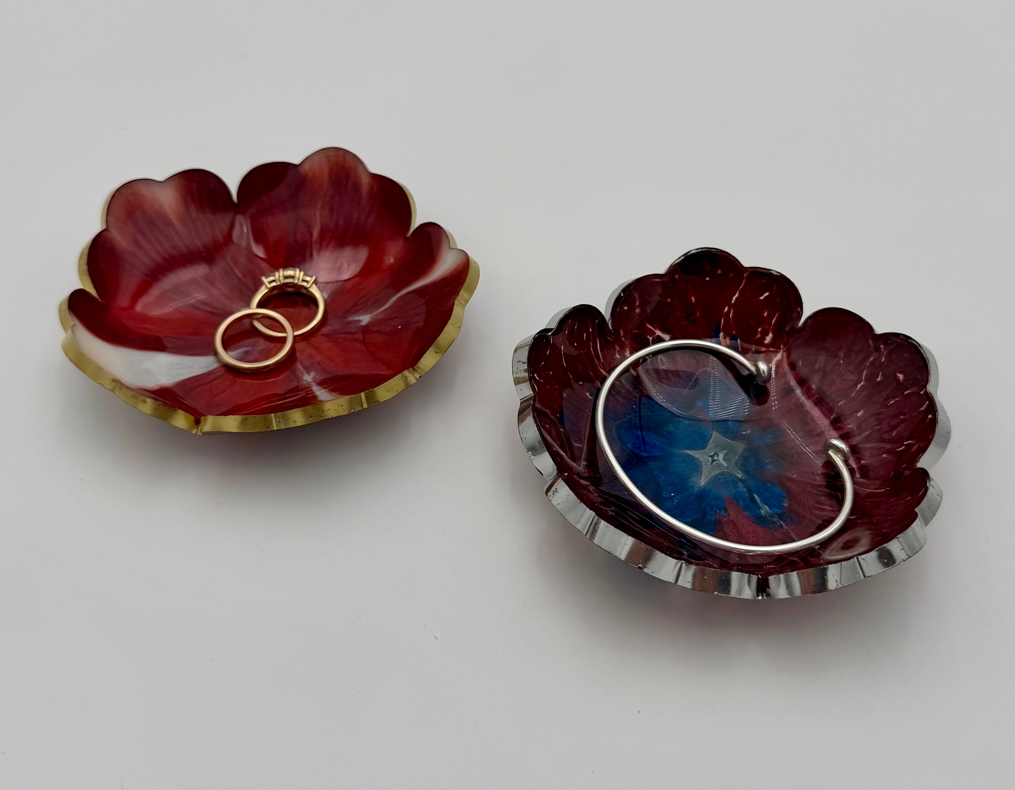 Scalloped Petal Resin Jewelry Dish with Metallic Trim