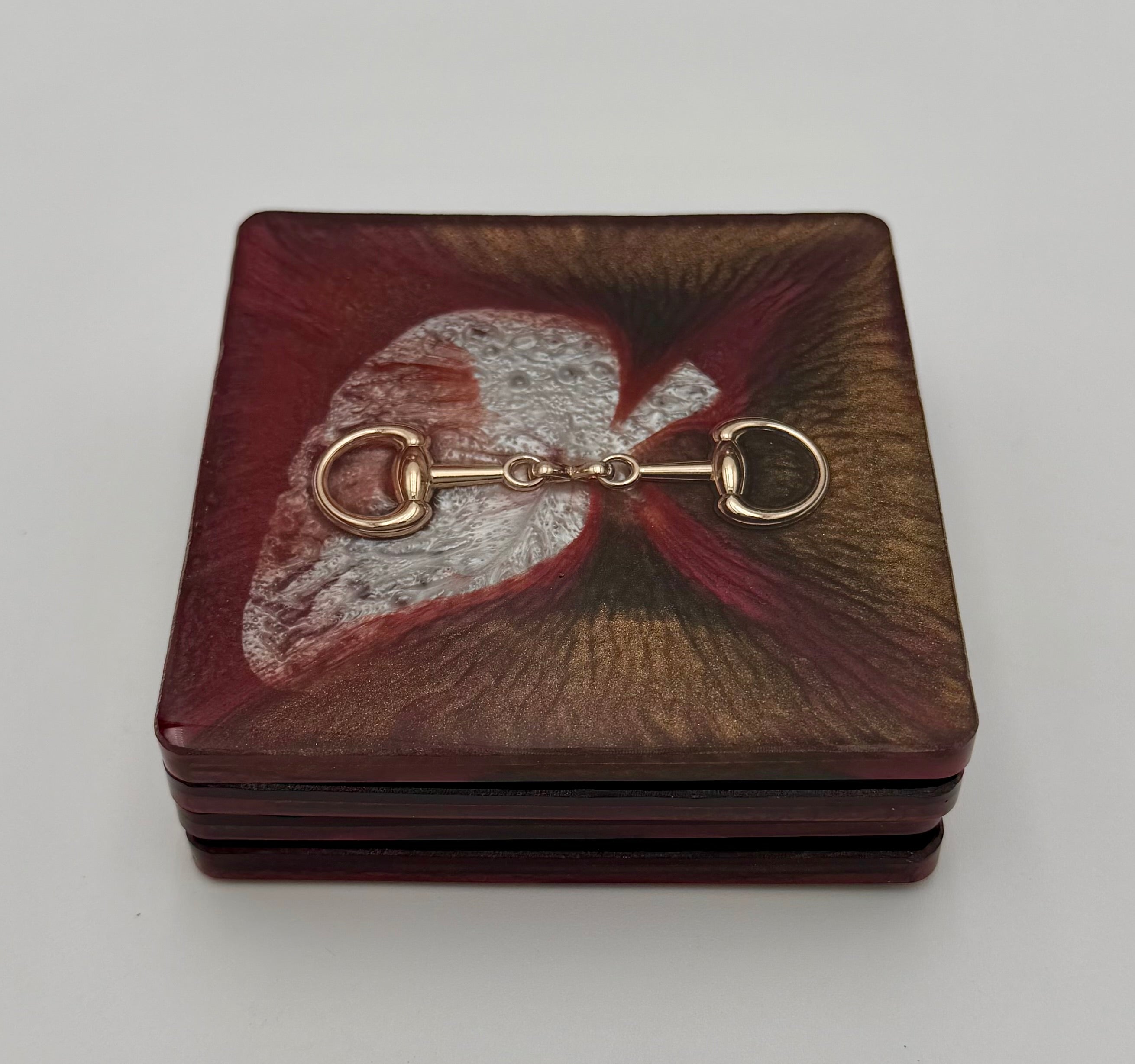 Handmade Square Resin Coaster Set with Horse Bit Detail – Set of 4