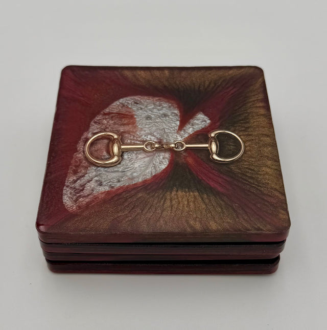 Handmade Square Resin Coaster Set with Horse Bit Detail – Set of 4