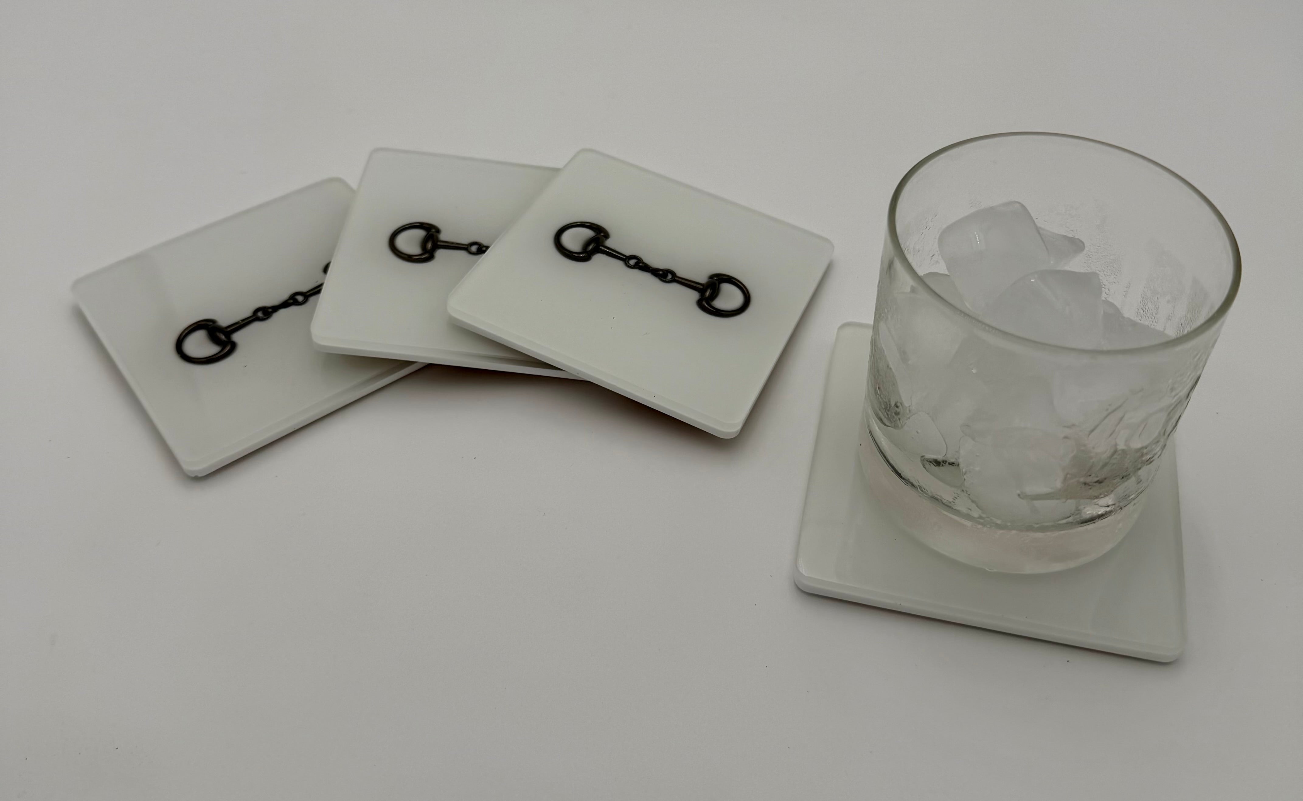 Handmade Square Resin Coaster Set with Horse Bit Detail – Set of 4