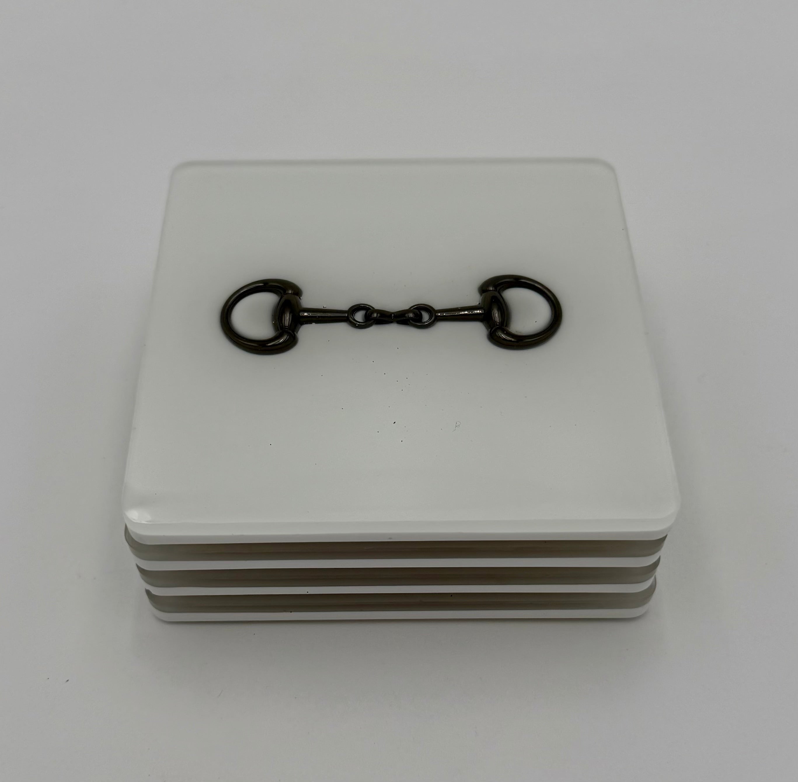 Handmade Square Resin Coaster Set with Horse Bit Detail – Set of 4