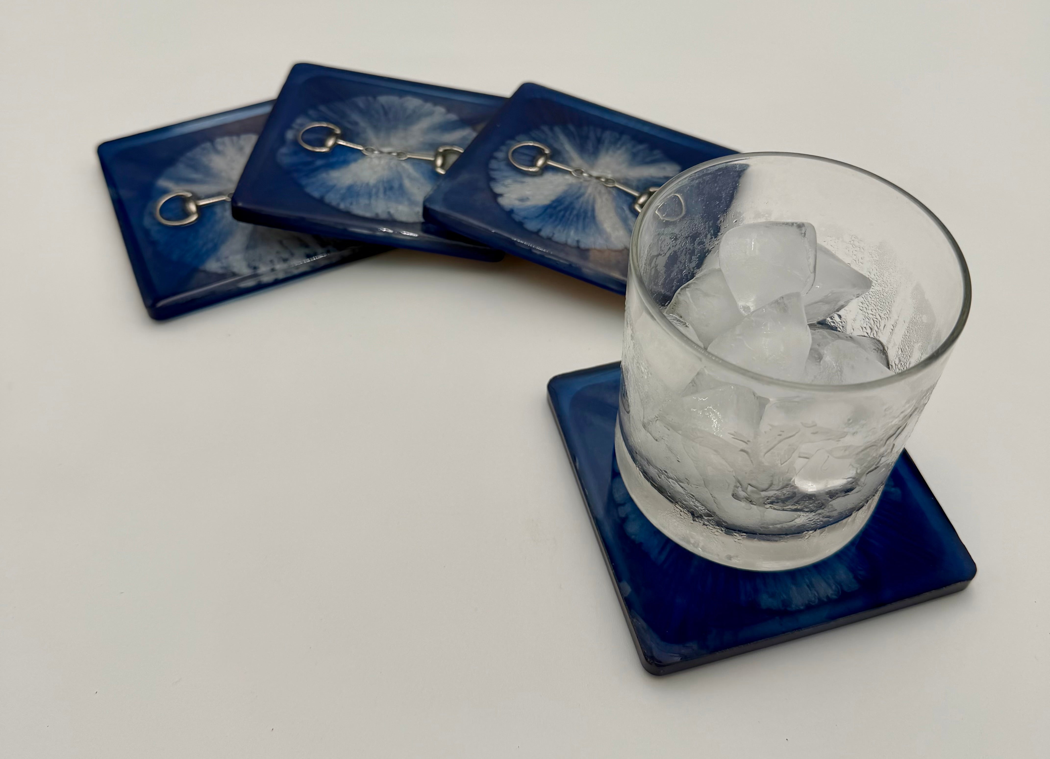 Handmade Square Resin Coaster Set with Horse Bit Detail – Set of 4