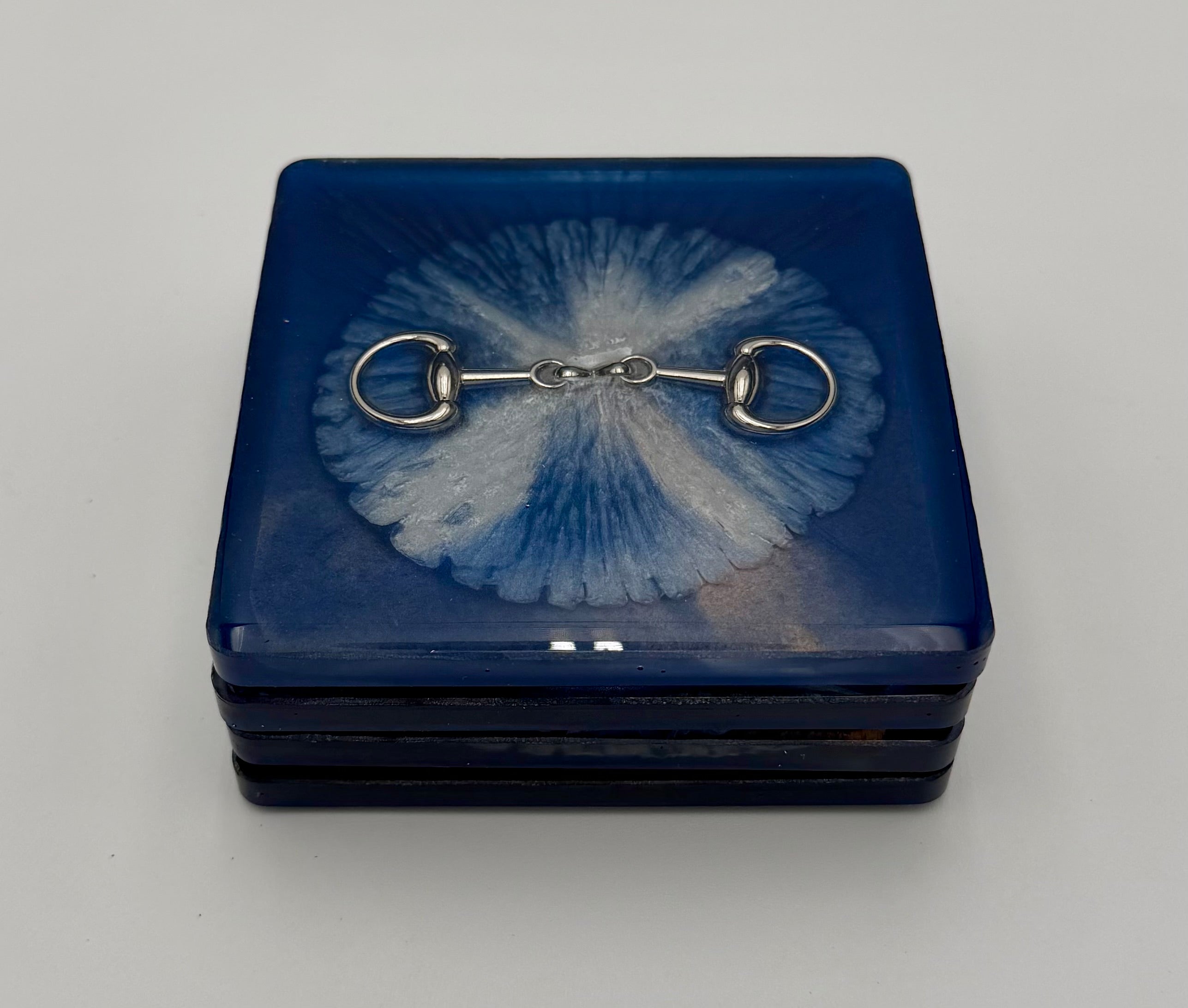 Handmade Square Resin Coaster Set with Horse Bit Detail – Set of 4