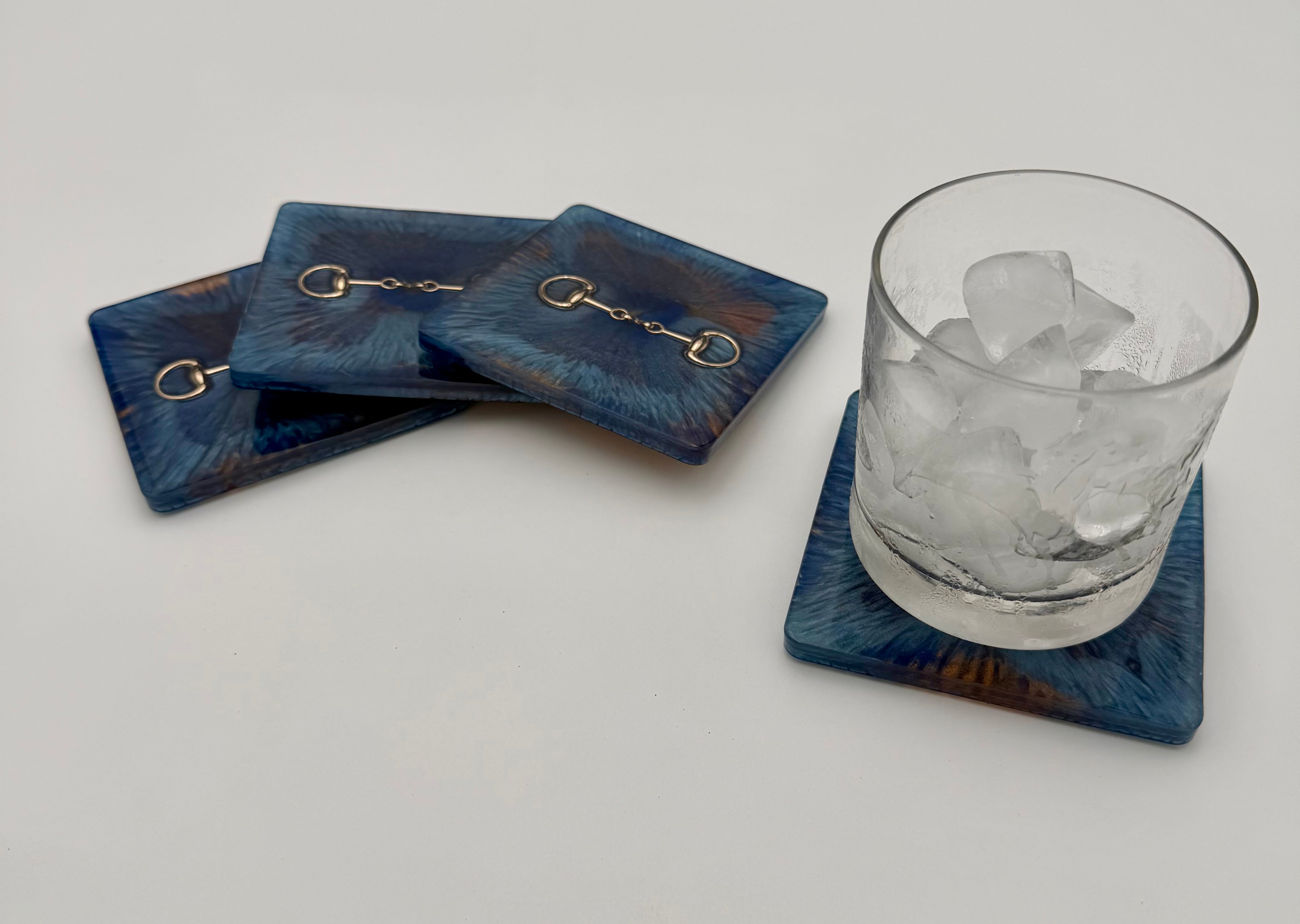 Handmade Square Resin Coaster Set with Horse Bit Detail – Set of 4