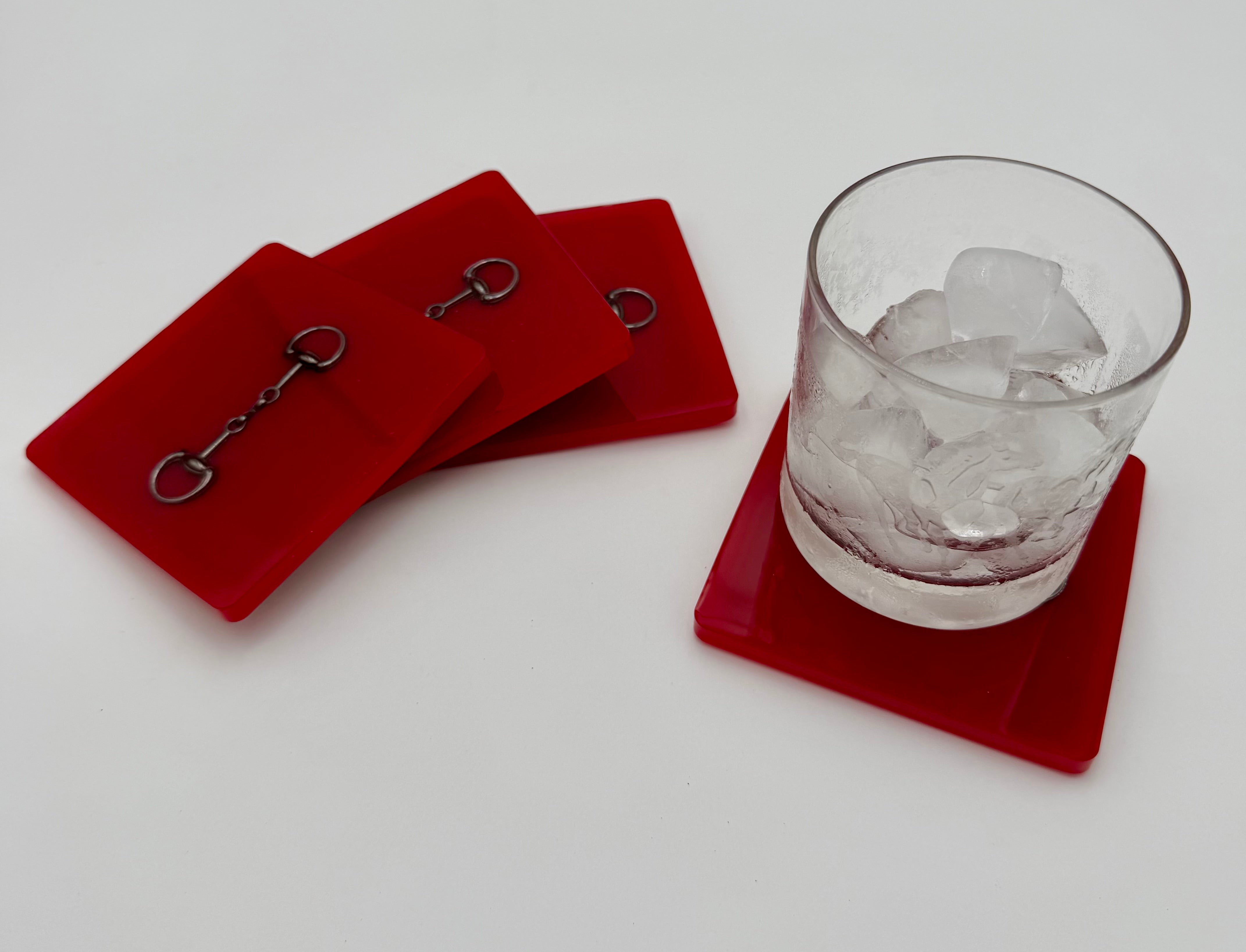 Handmade Square Resin Coaster Set with Horse Bit Detail – Set of 4