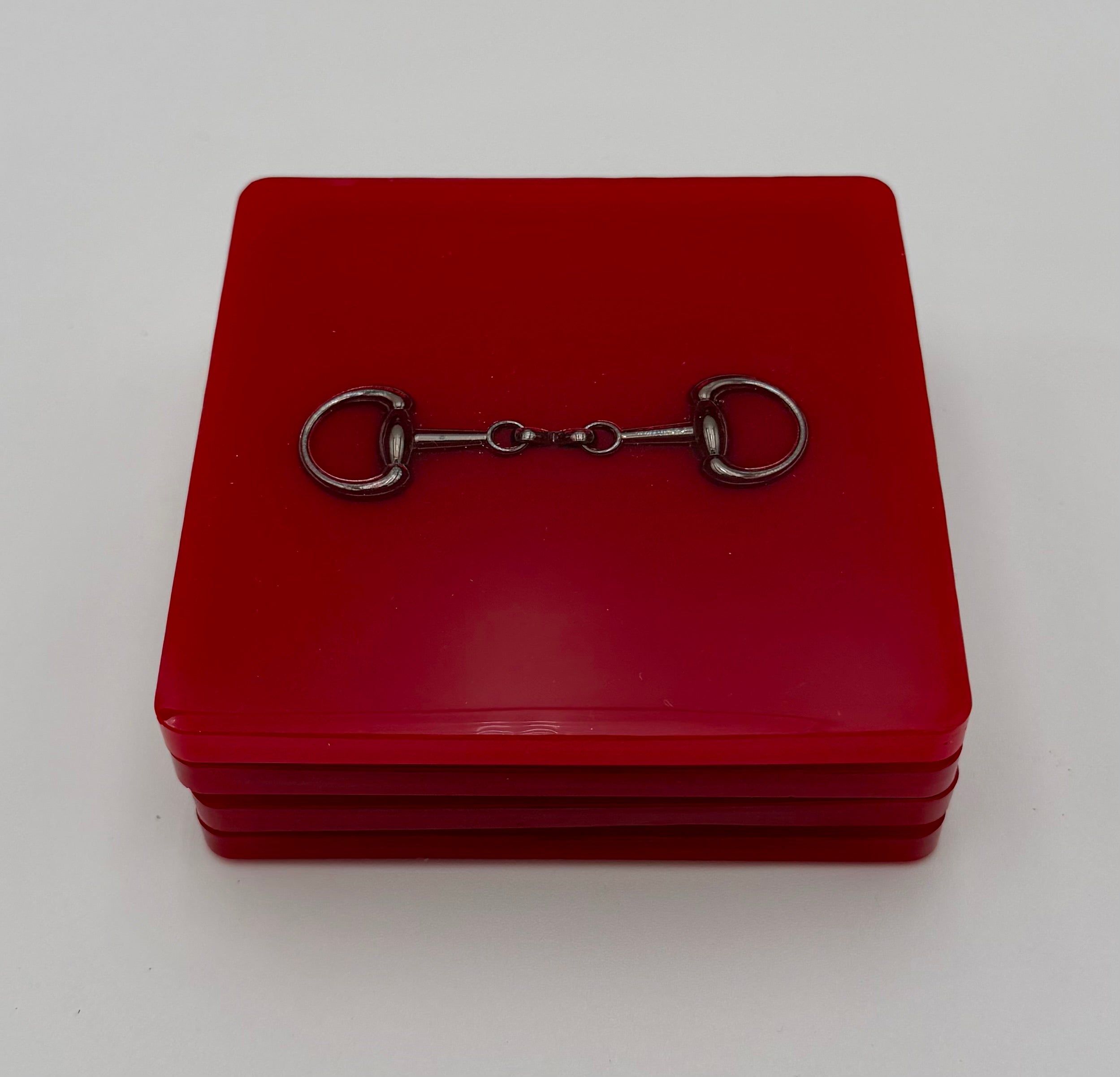 Handmade Square Resin Coaster Set with Horse Bit Detail – Set of 4