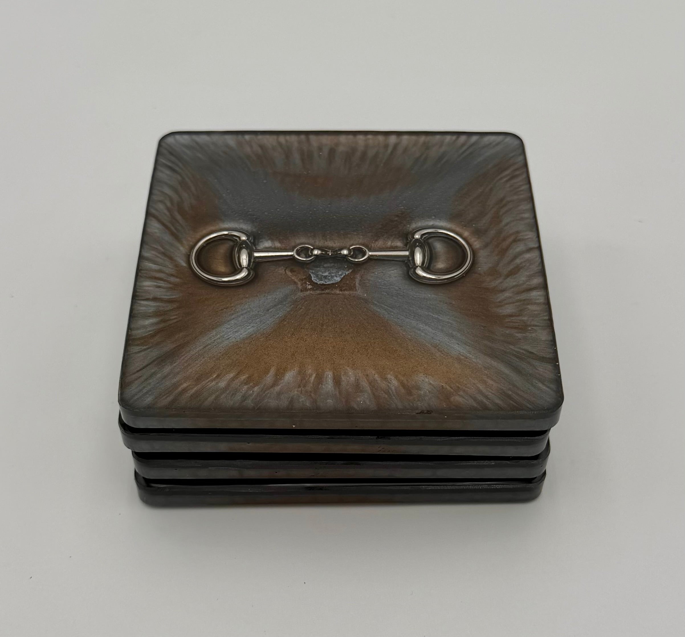 Handmade Square Resin Coaster Set with Horse Bit Detail – Set of 4