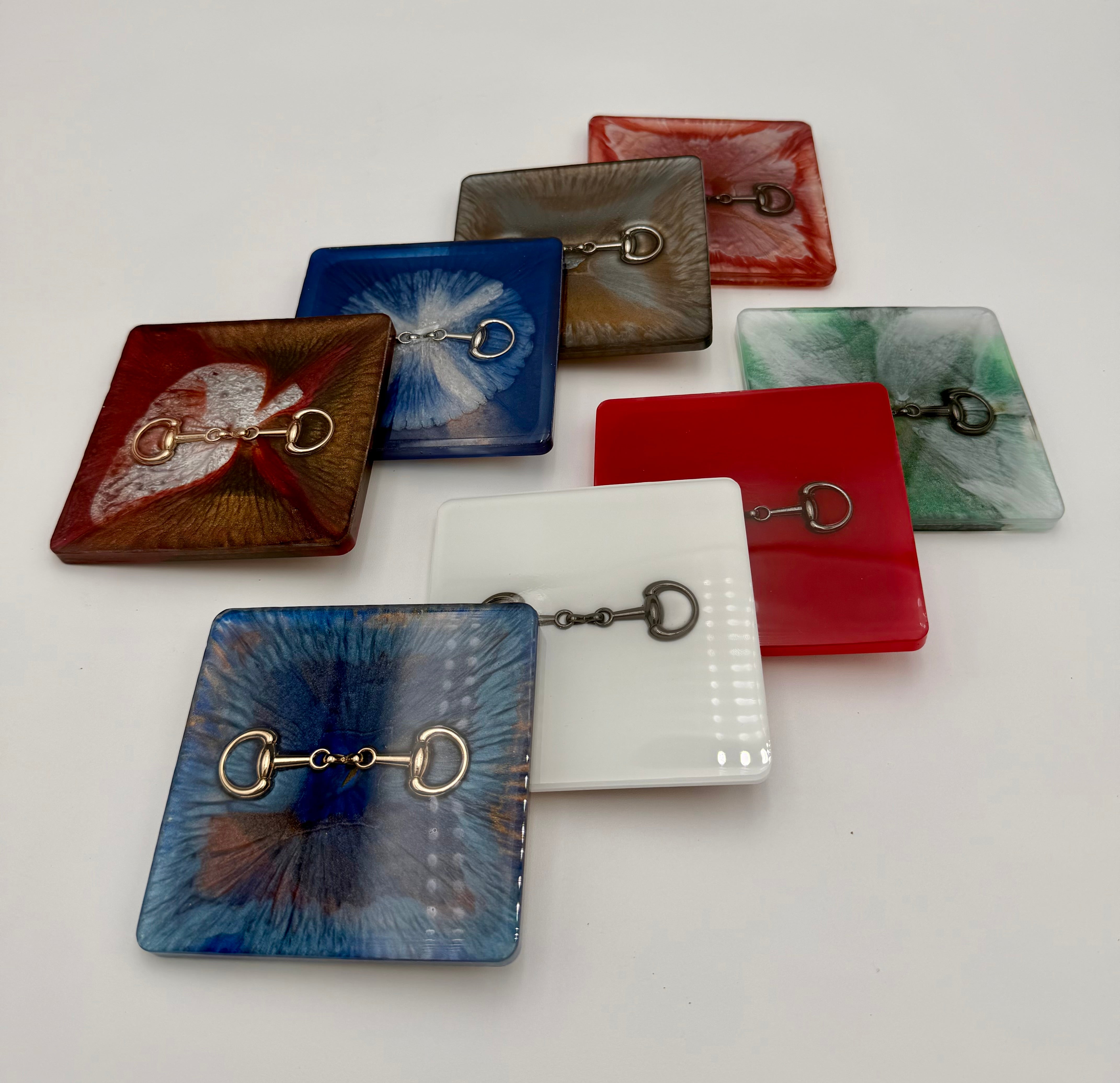 Handmade Square Resin Coaster Set with Horse Bit Detail – Set of 4