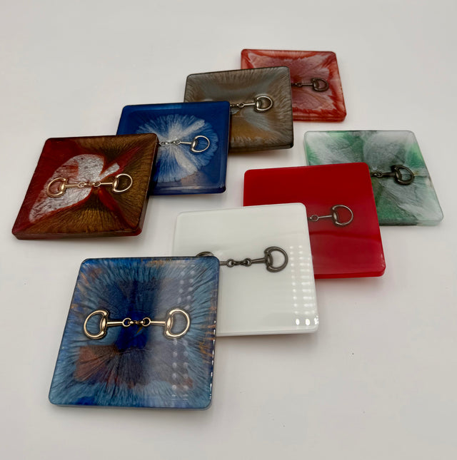 Handmade Square Resin Coaster Set with Horse Bit Detail – Set of 4