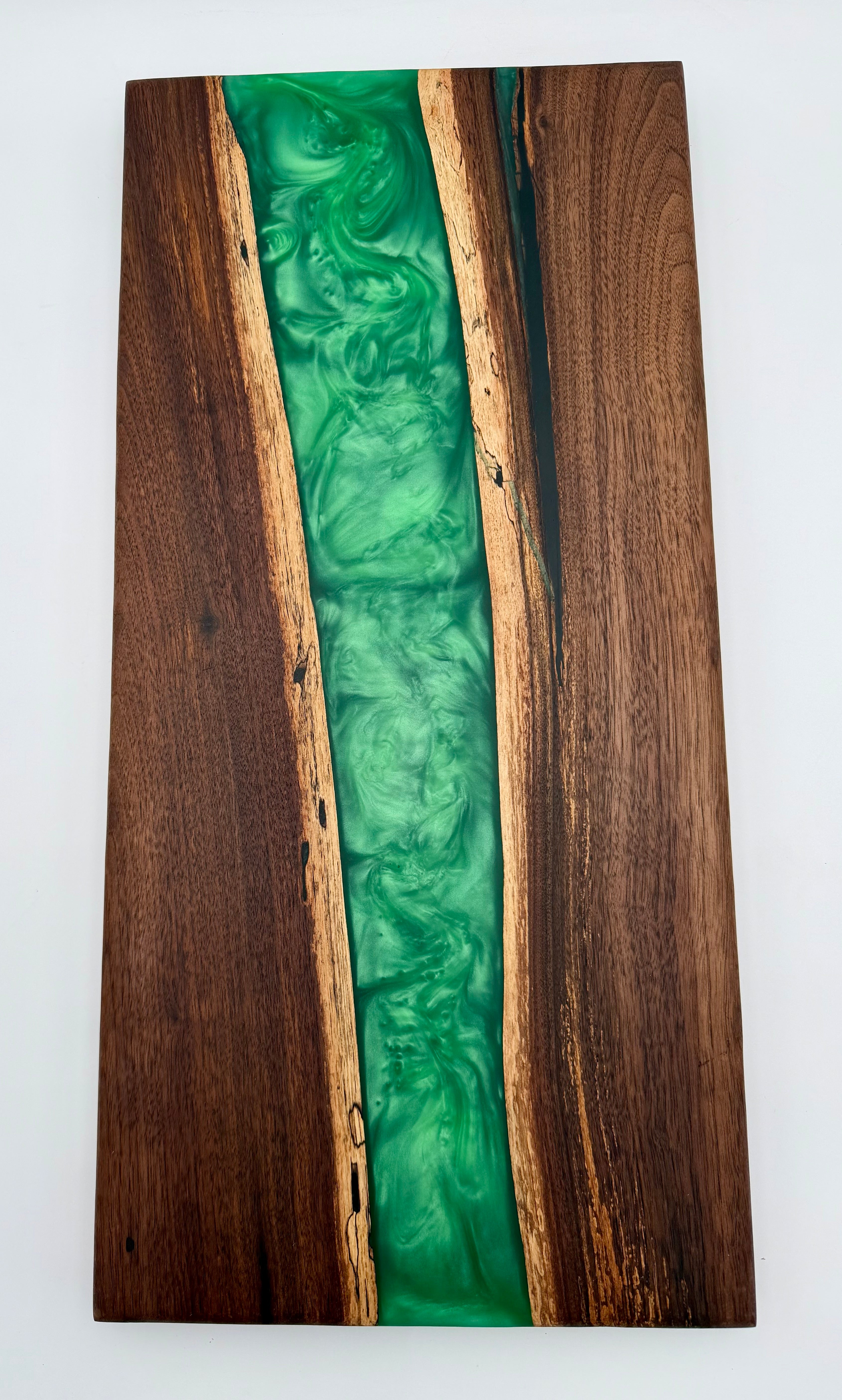 Light Green Metallic & Black Walnut Epoxy River Board