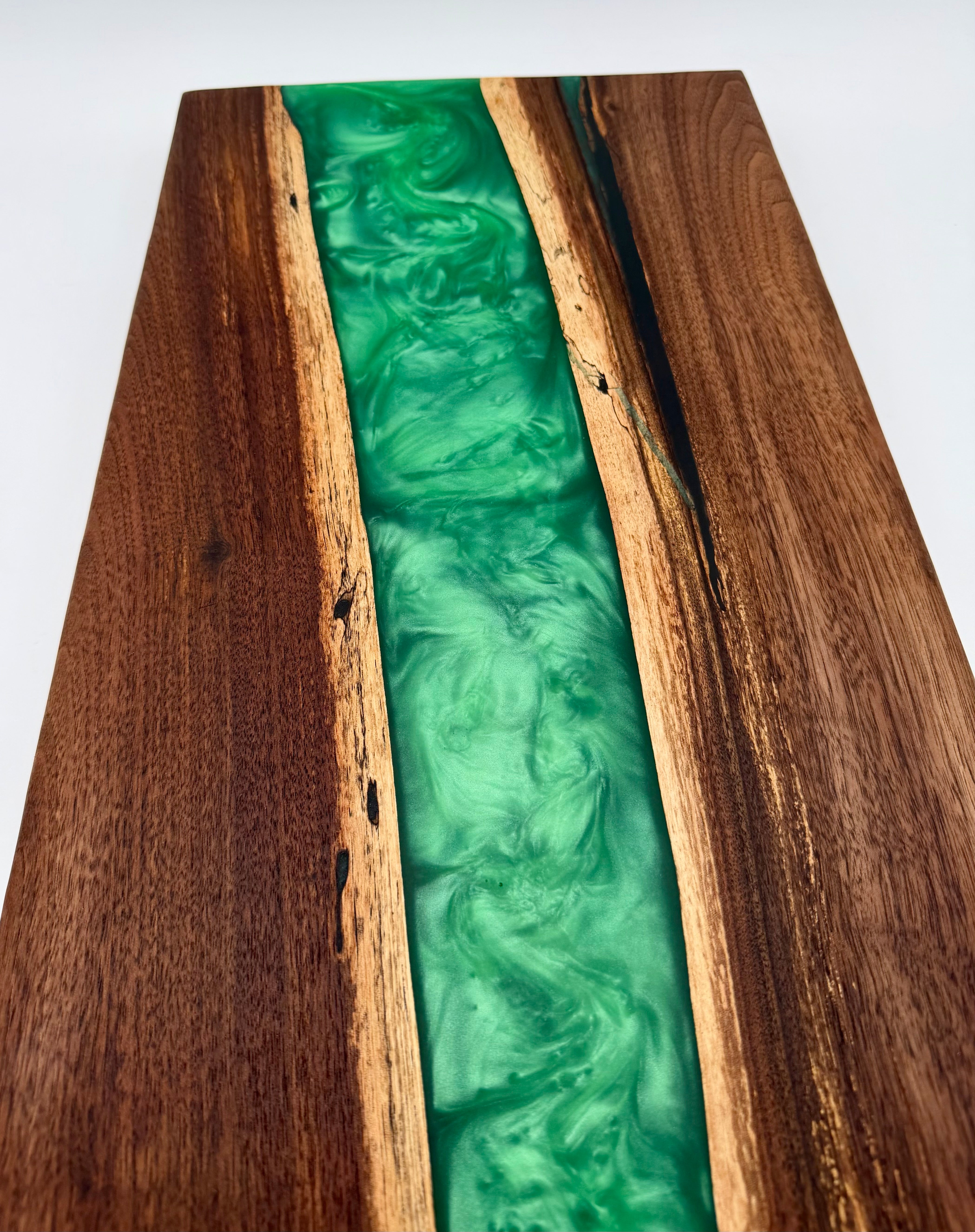 Light Green Metallic & Black Walnut Epoxy River Board