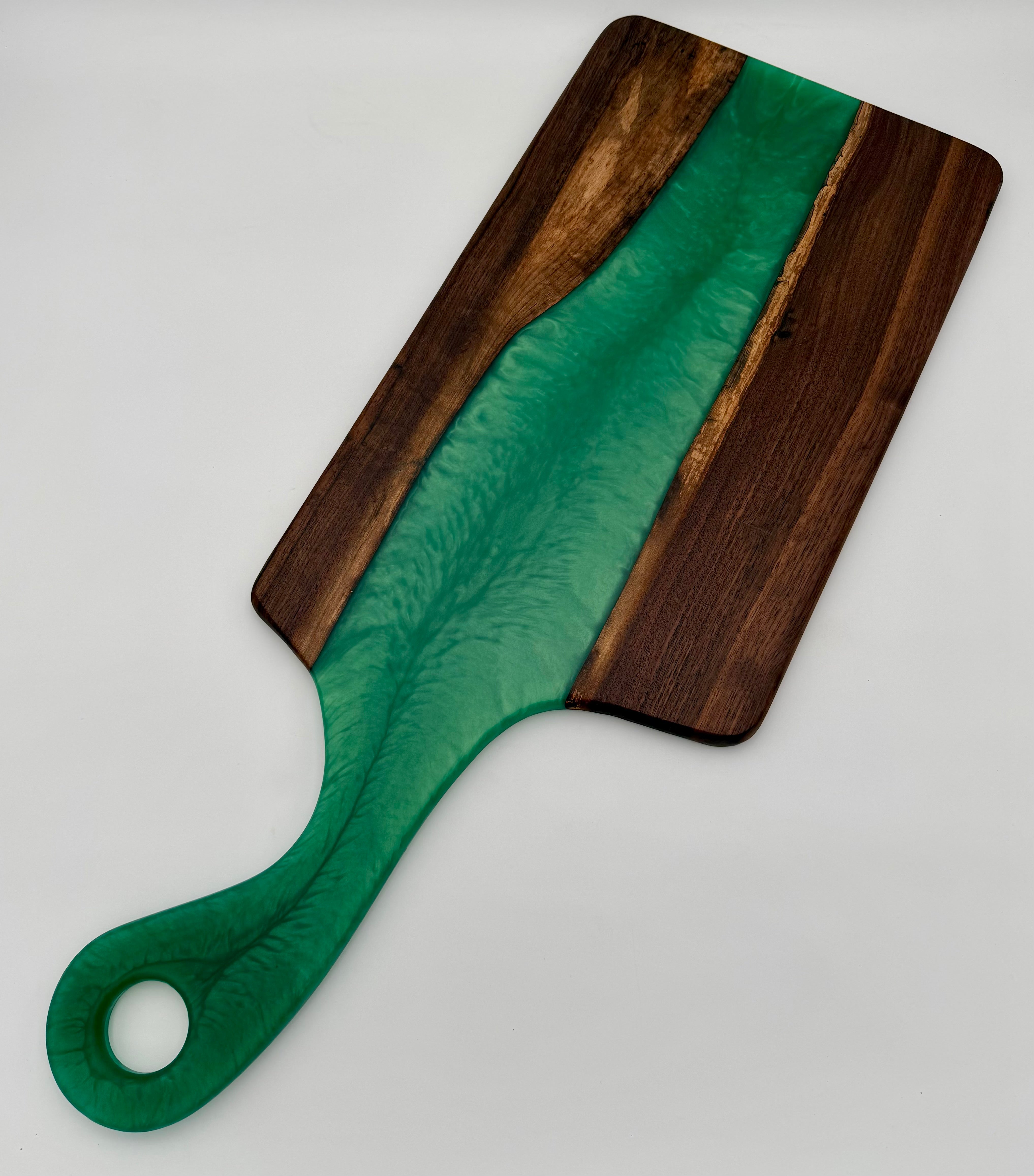 Handcrafted Epoxy Resin & Black Walnut Charcuterie Paddle Board | Serving & Cheese Board
