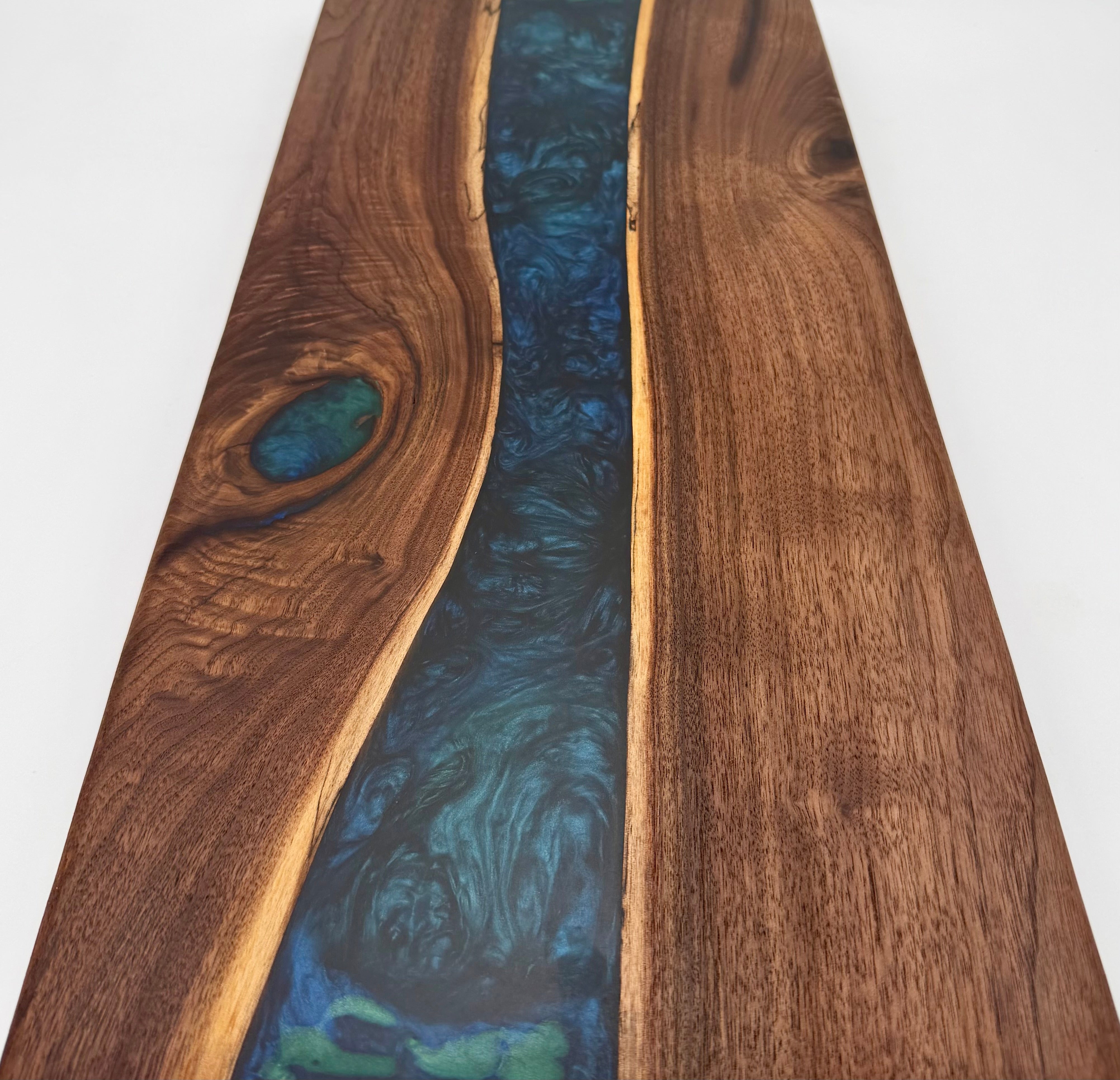 Handcrafted Black Walnut & Deep Blue Epoxy Resin River Charcuterie Board