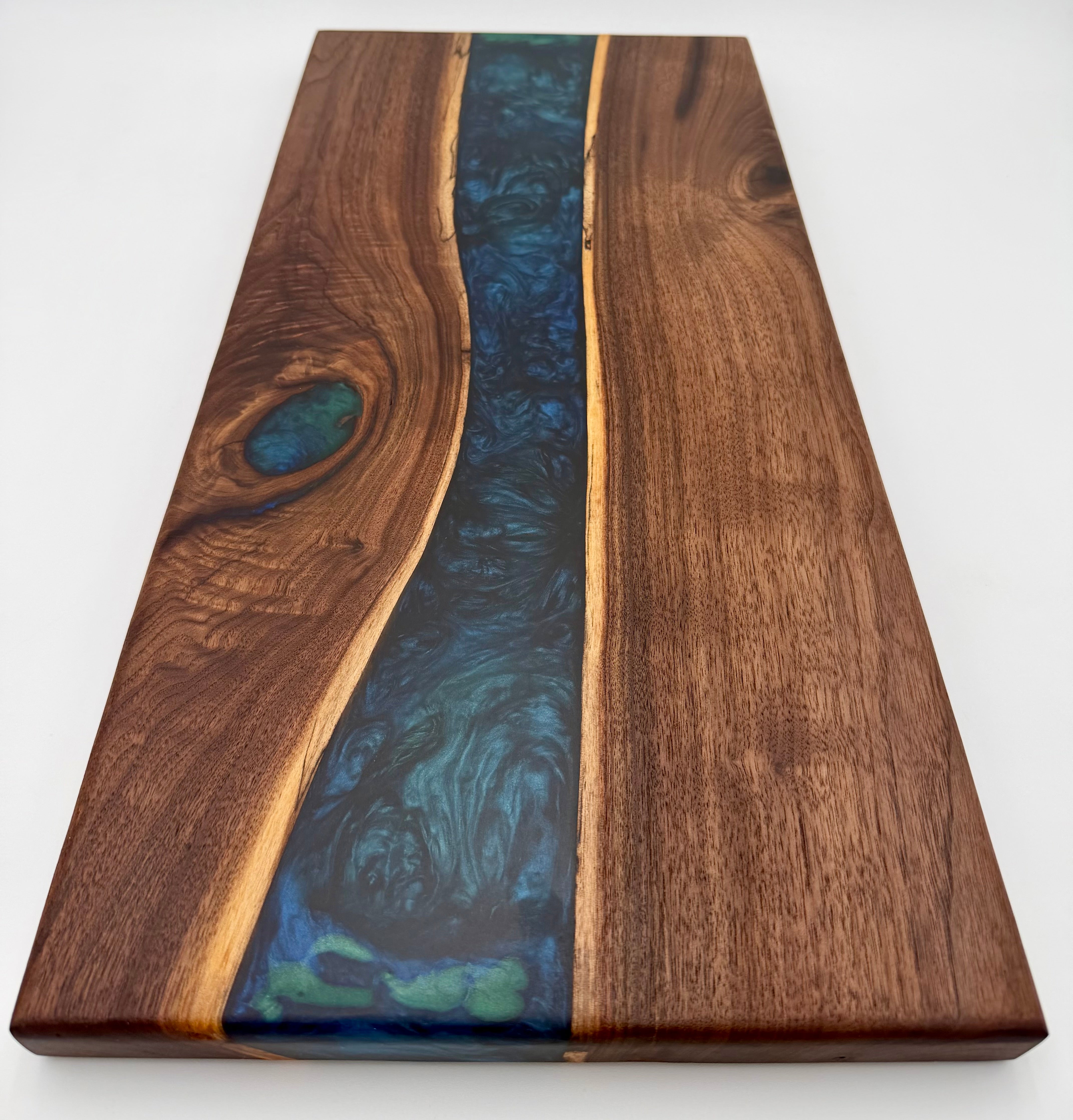 Handcrafted Black Walnut & Deep Blue Epoxy Resin River Charcuterie Board