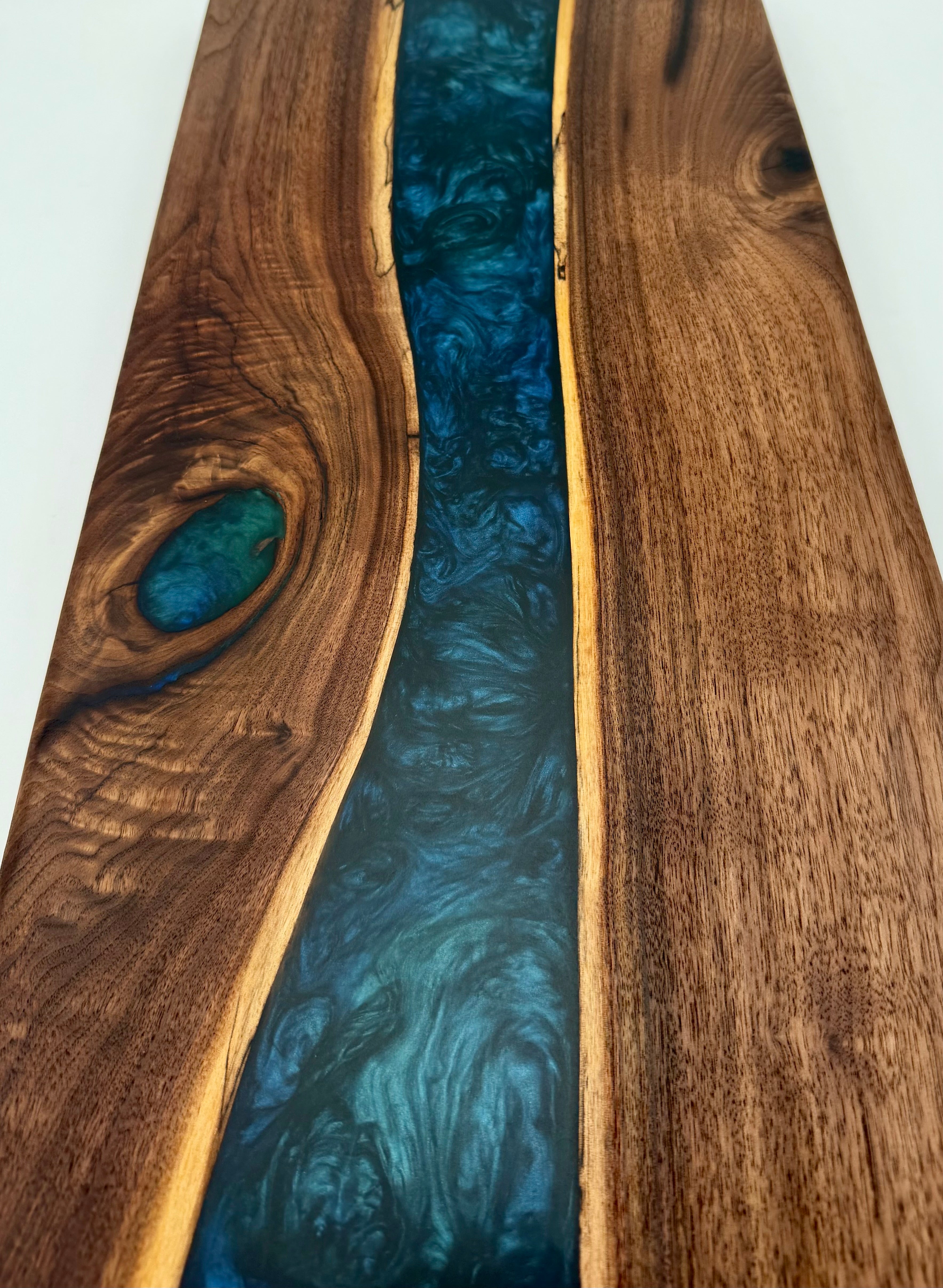 Handcrafted Black Walnut & Deep Blue Epoxy Resin River Charcuterie Board