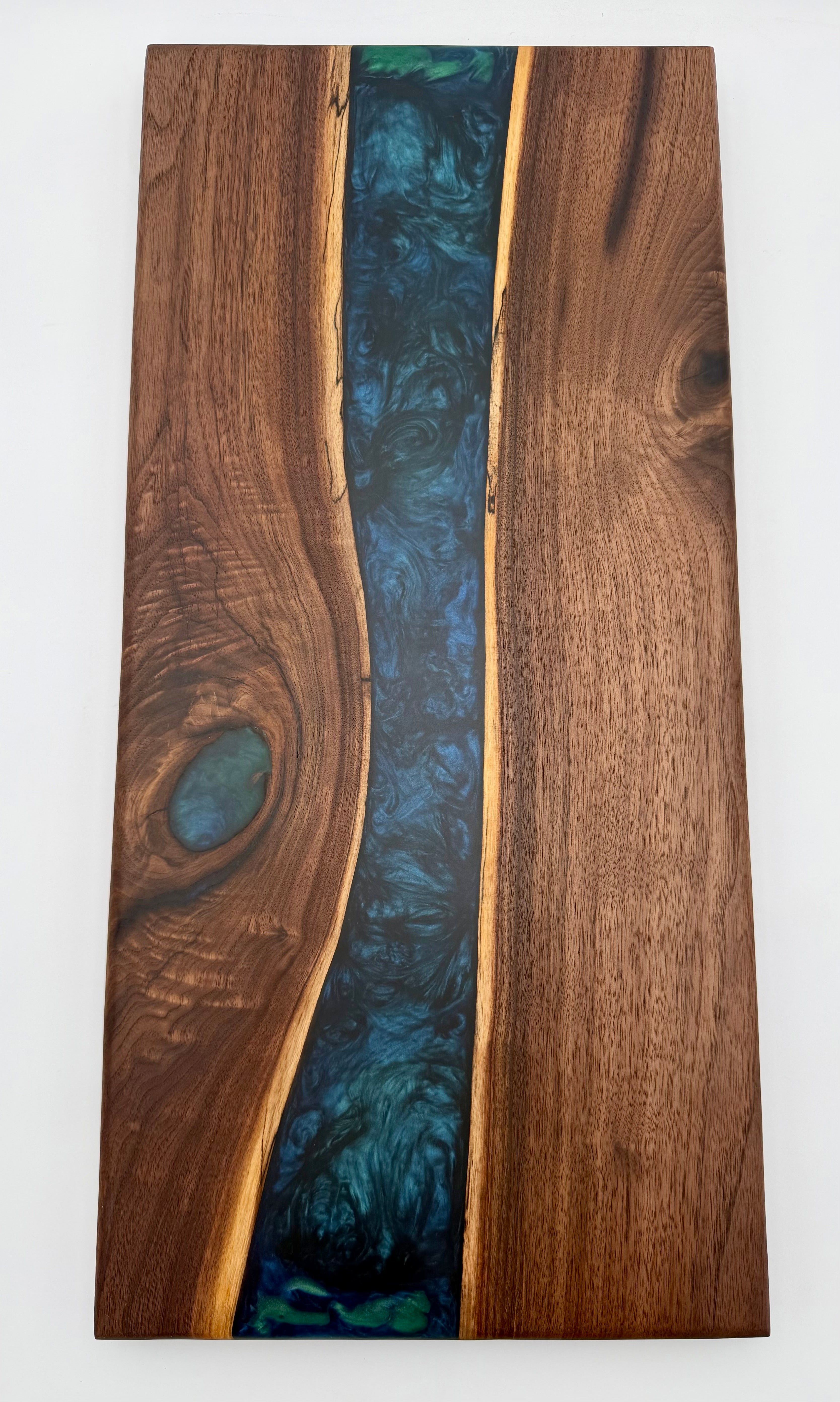 Handcrafted Black Walnut & Deep Blue Epoxy Resin River Charcuterie Board