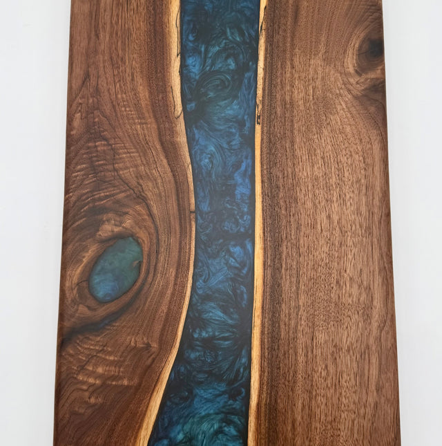 Handcrafted Black Walnut & Deep Blue Epoxy Resin River Charcuterie Board