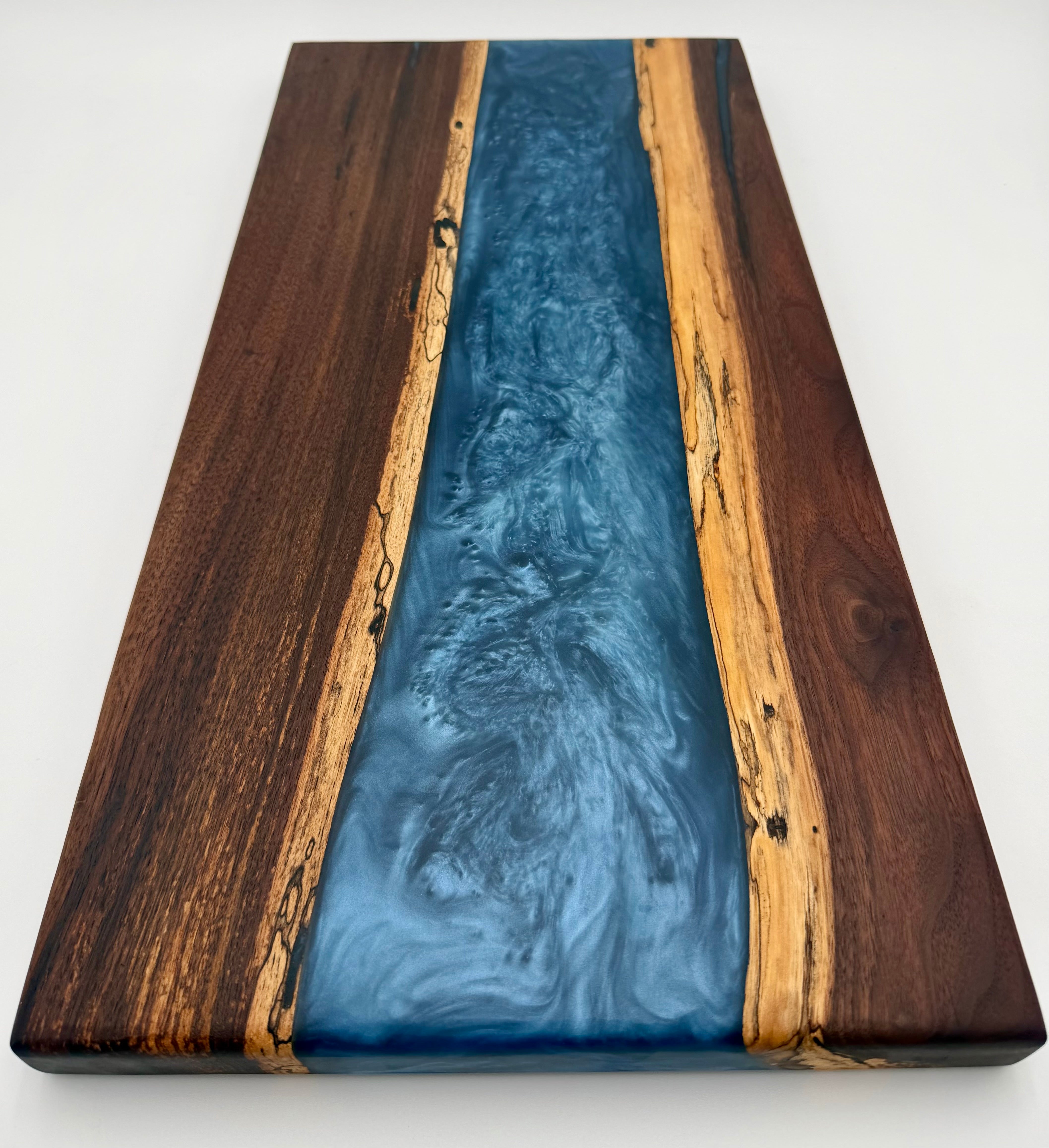 Handcrafted Black Walnut & Sapphire Blue Epoxy Resin River Charcuterie Board